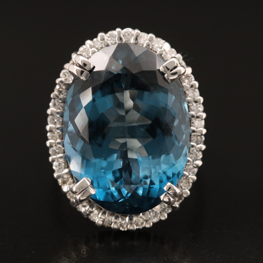 14K 20.75 CT London Blue Topaz and Diamond Halo Ring