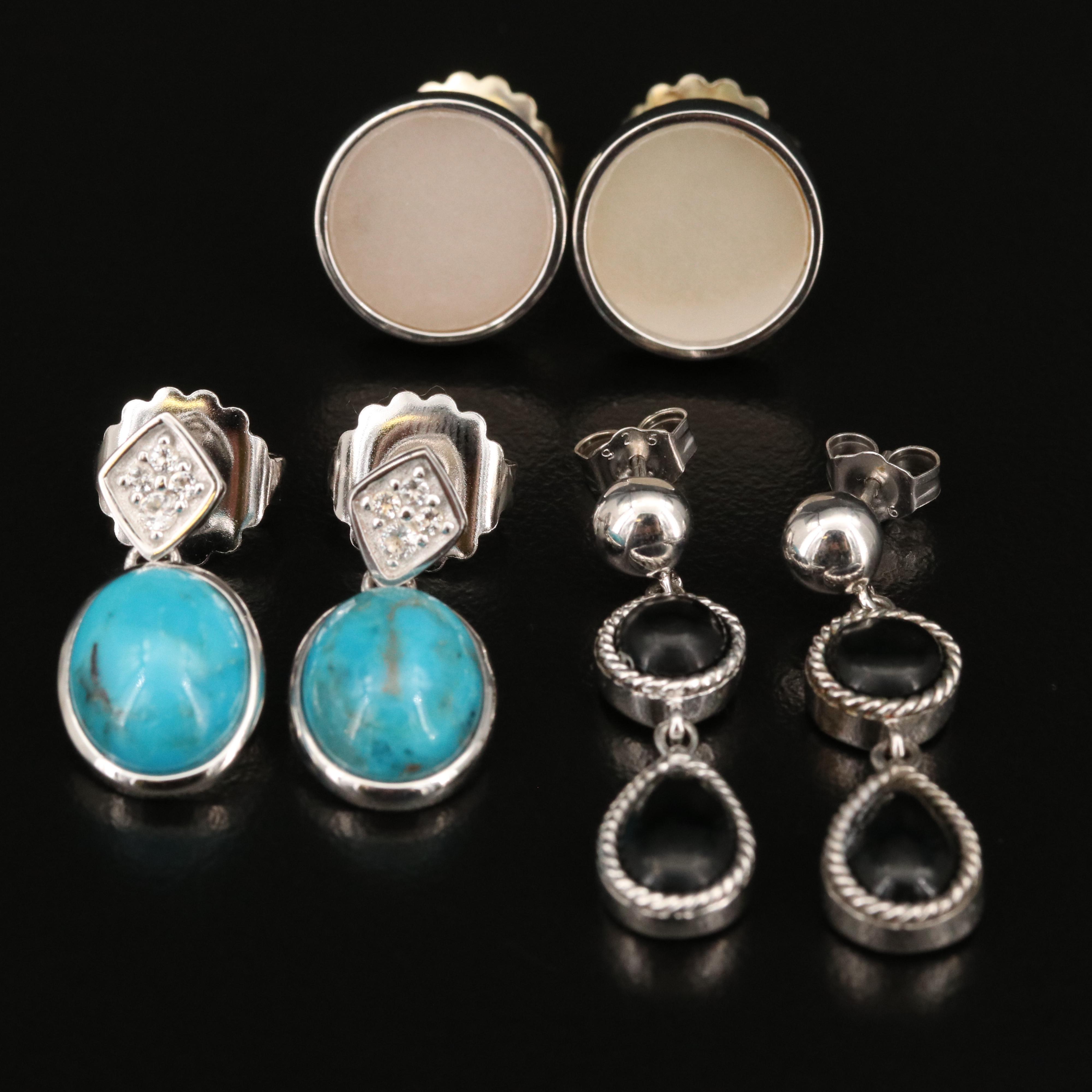 Sterling Silver Earrings Including Quartz, Black Onyx and Turquoise
