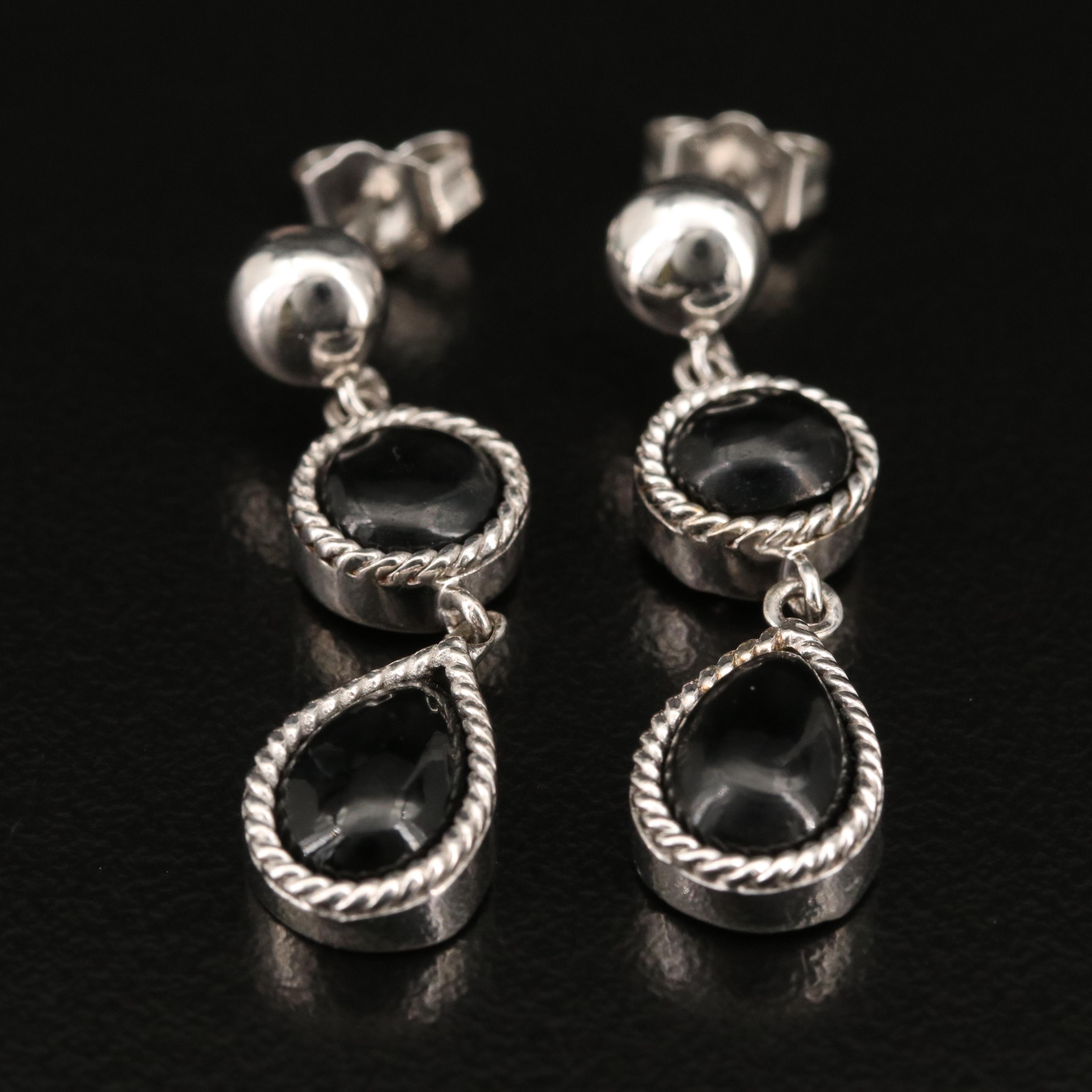 Sterling Silver Earrings Including Rose Quartz, Black Onyx and Turquoise