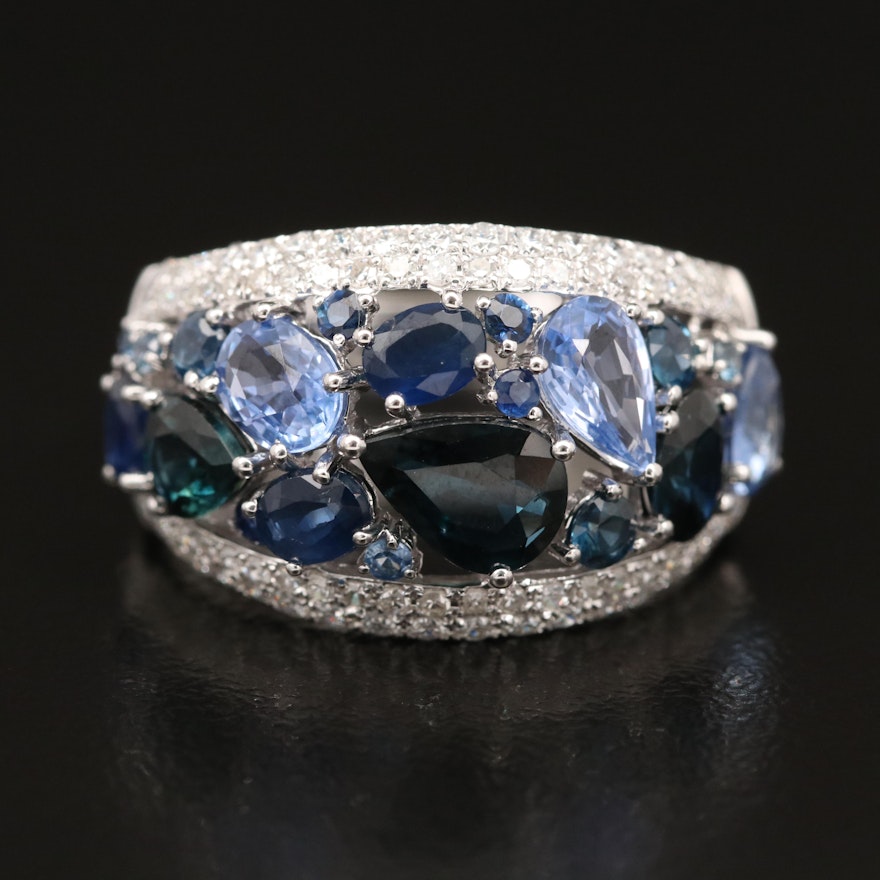 EFFY 14K WHITE GOLD DIAMOND, NATURAL CEYLON SAPPHIRE, NATURAL SAPPHIRE RING