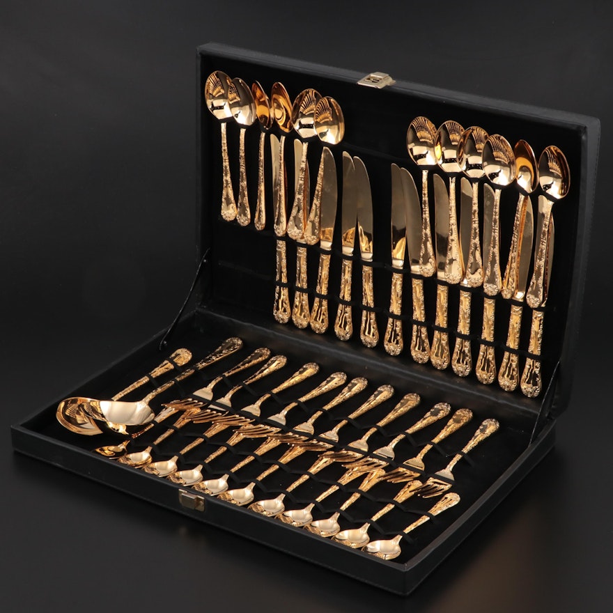 Gilded Stainless Steel Flatware and Serving Utensils