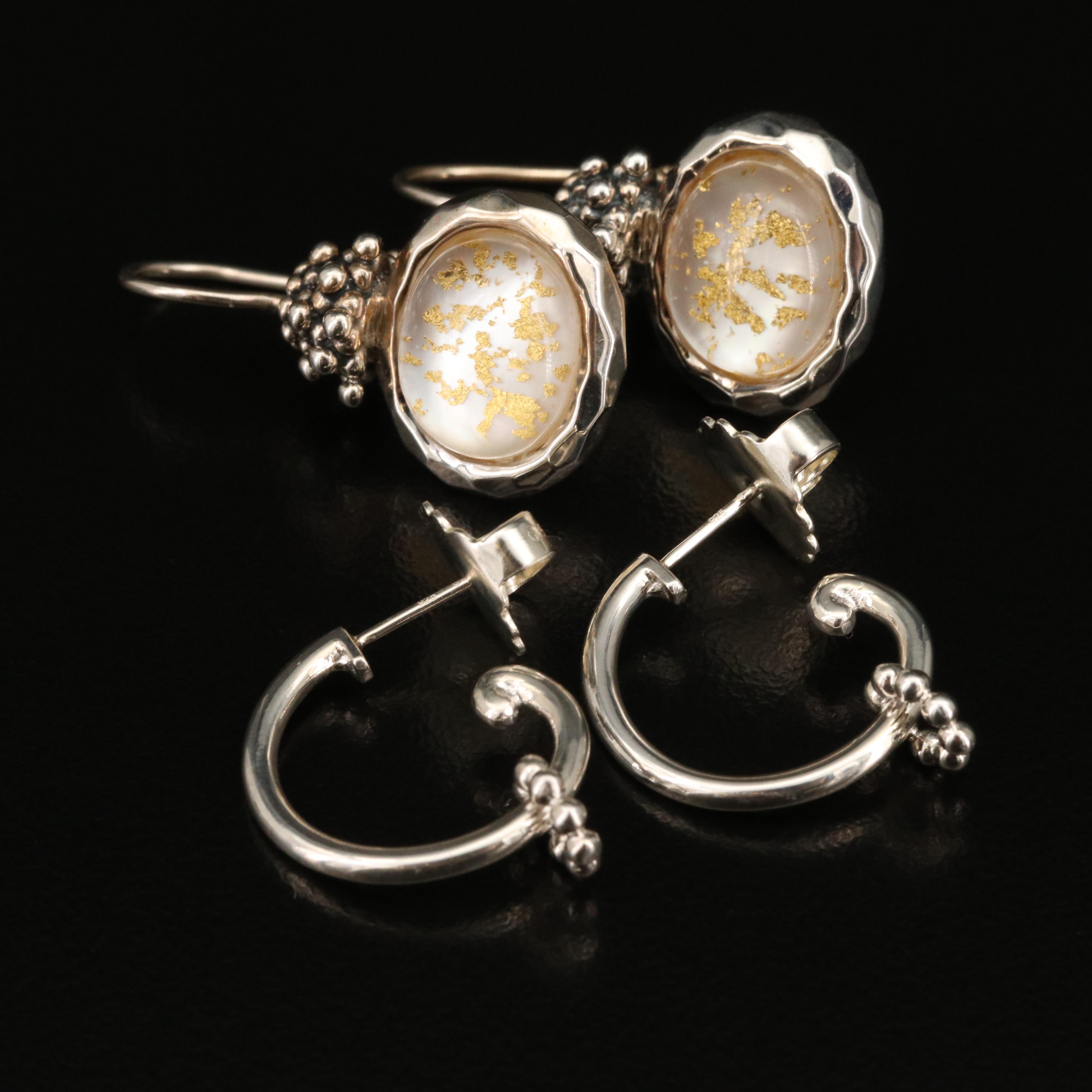 Sterling Silver Gemstone and Granulated Earrings Featuring Michael Dawkins