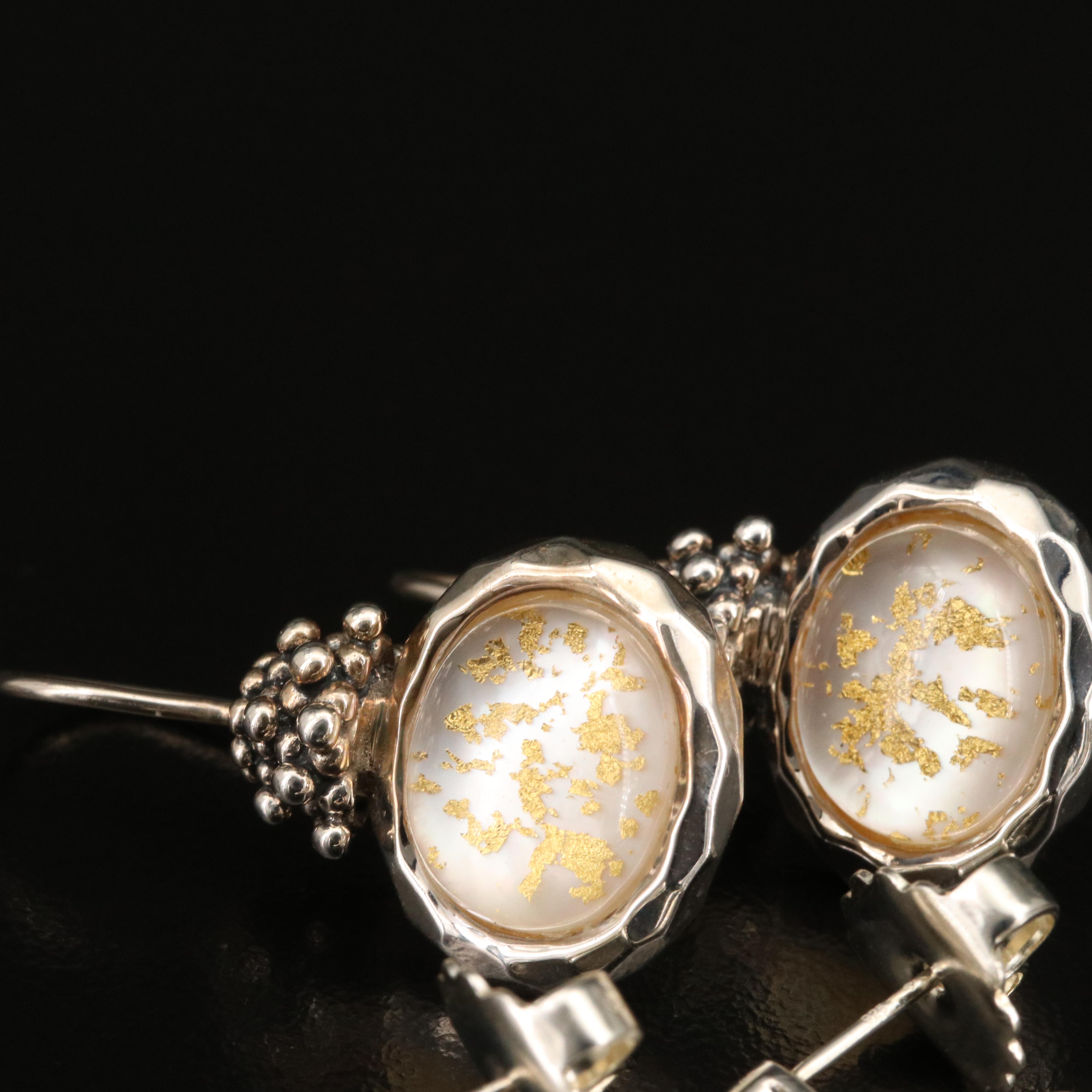 Sterling Silver Gemstone and Granulated Earrings Featuring Michael Dawkins