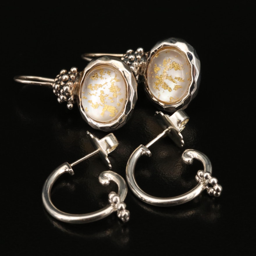 Sterling Silver Gemstone and Granulated Earrings Featuring Michael Dawkins