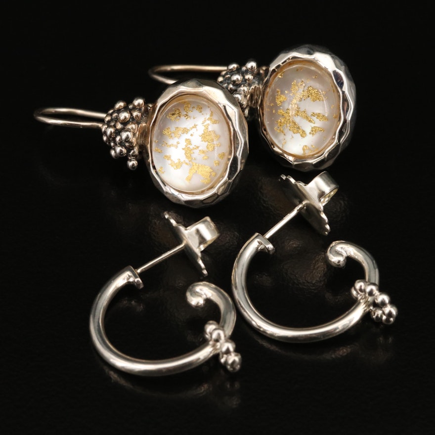 Sterling Silver Gemstone and Granulated Earrings Featuring Michael Dawkins