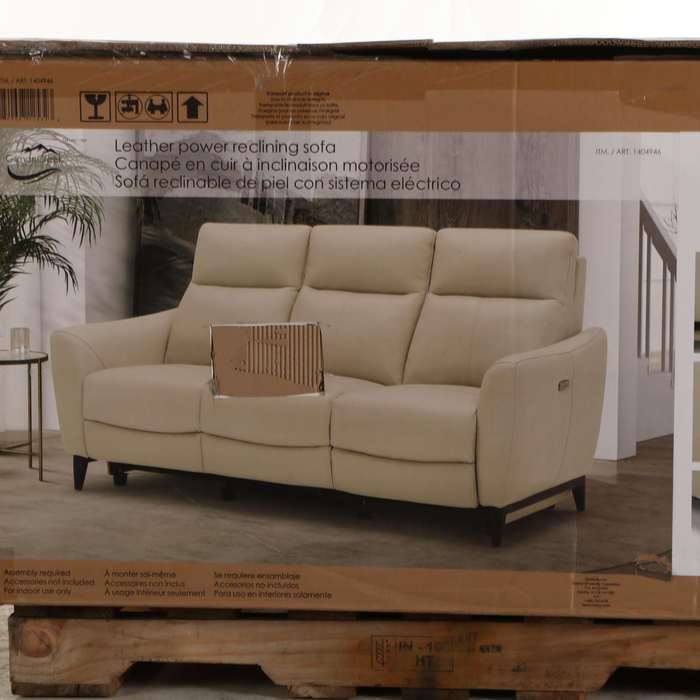 Gilman Creek "Crosslin" Leather Power Reclining Sofa with Power Headrests