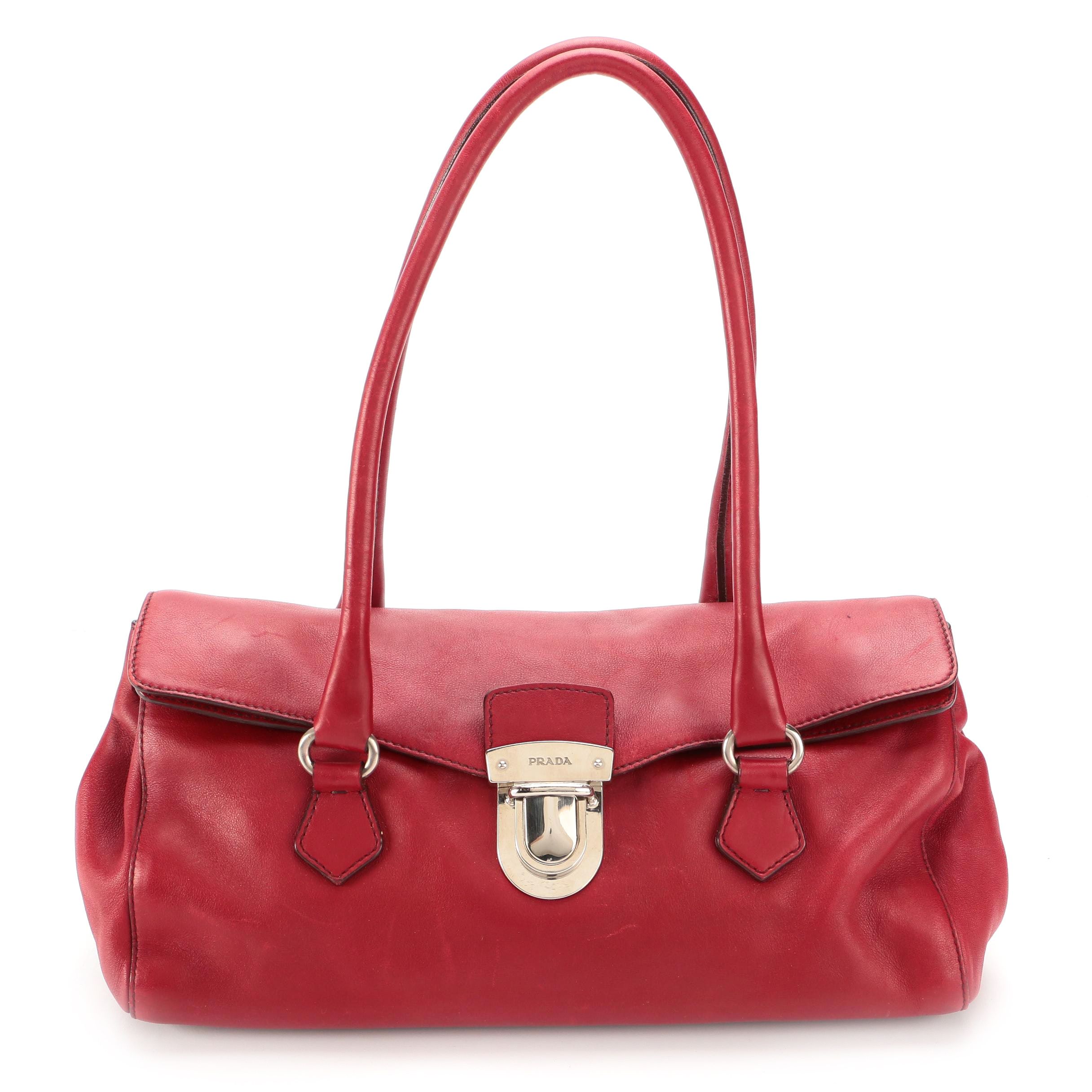 Prada Red Leather Front Flap Shoulder Bag