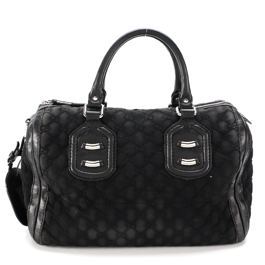 Gucci Black GG Neoprene and Leather Boston Bag