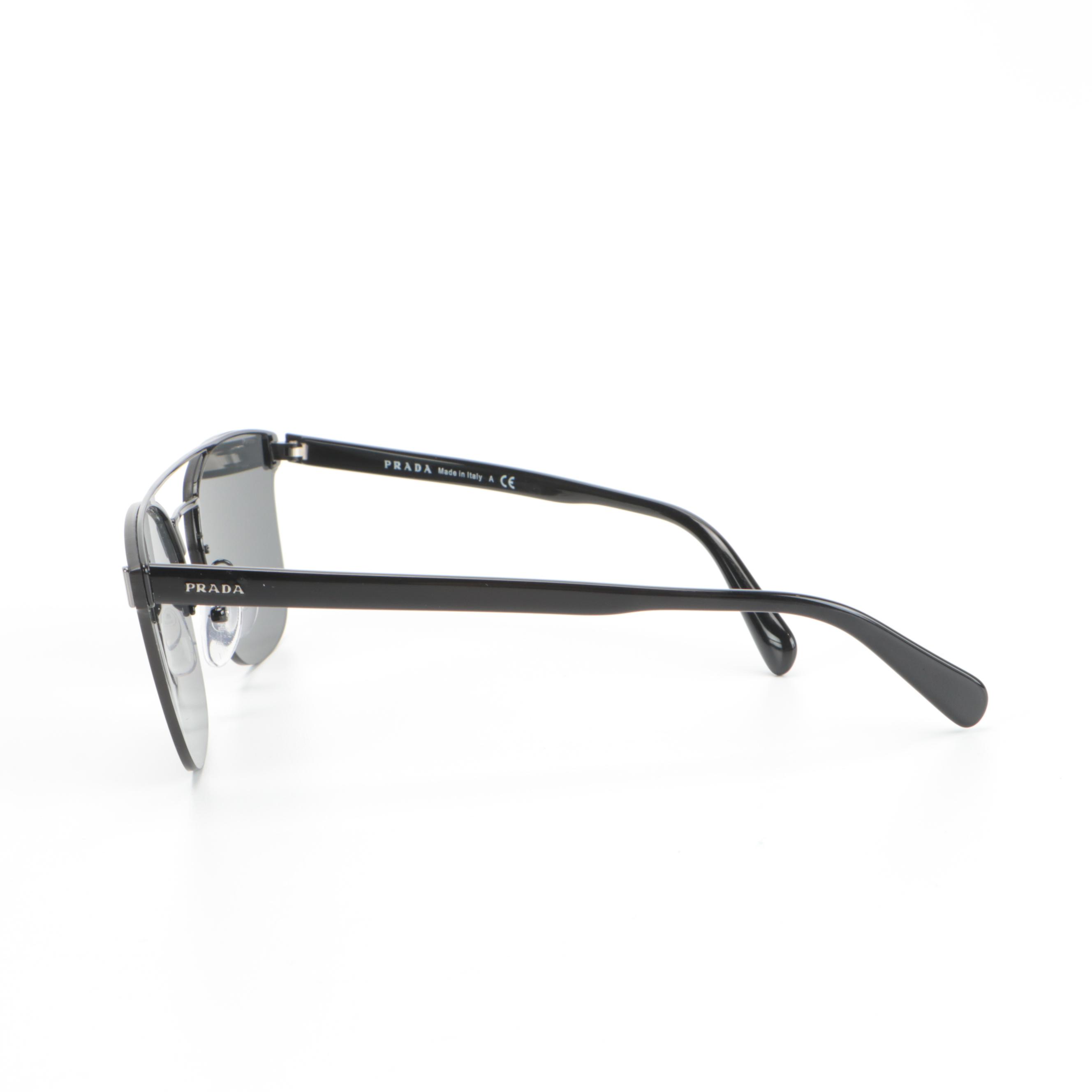 Prada SPR 67T Semi-Rimless Modified Cat Eye Sunglasses