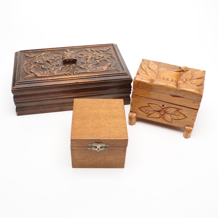 Carved Wooden Trinket Boxes