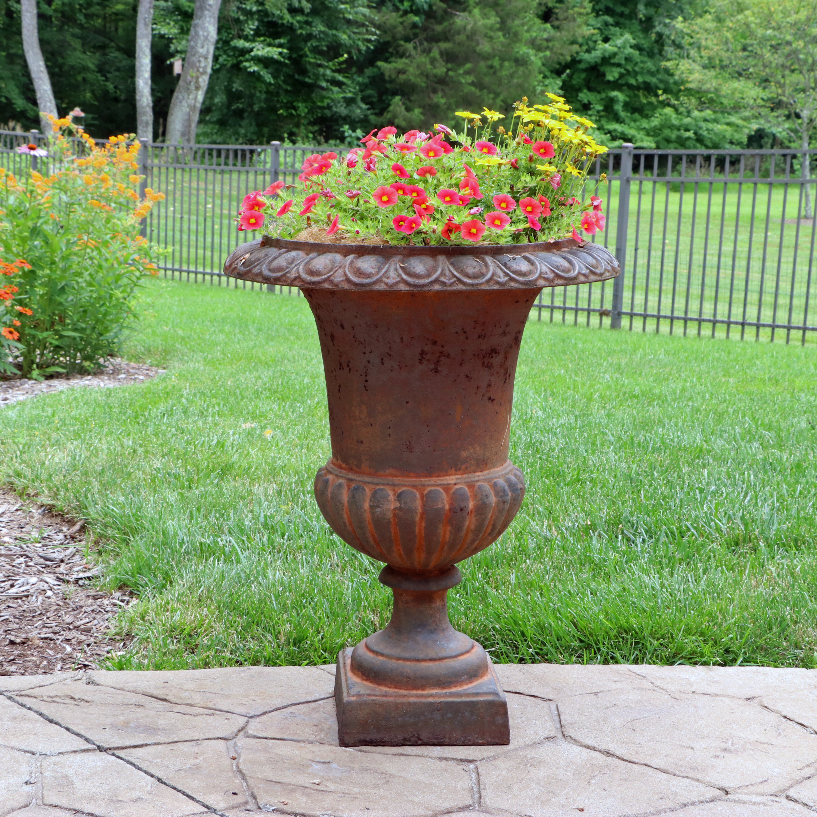 Pair of Neoclassical Cast Iron Urn Garden Planters
