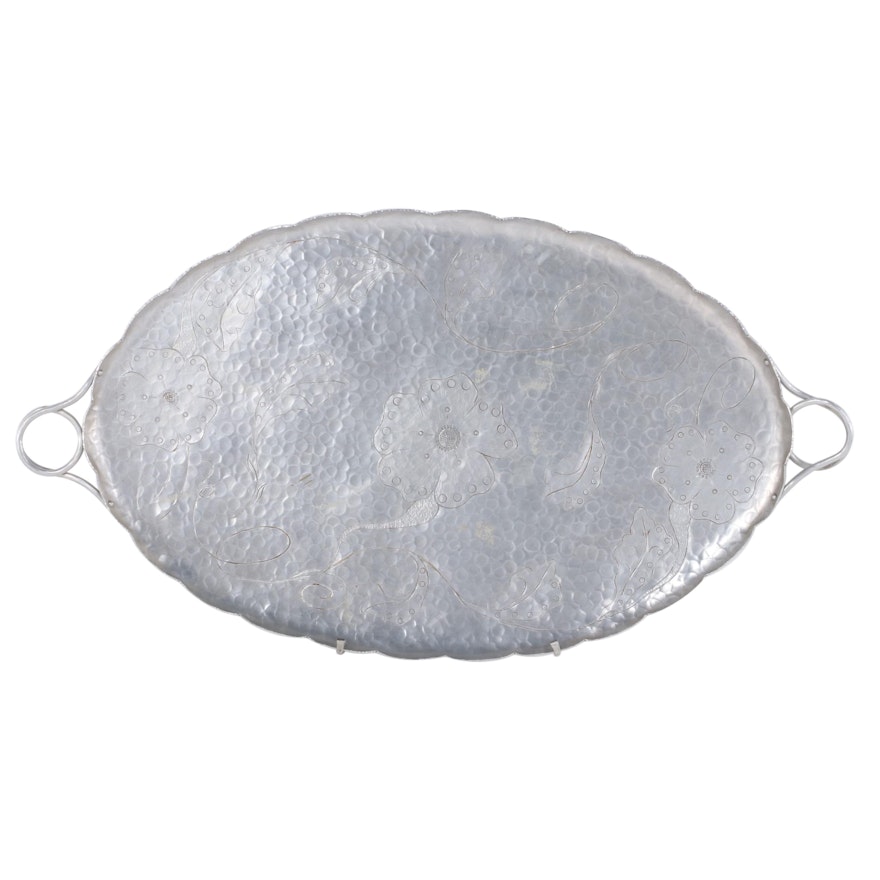 H. Mansfeld Hammered and Incised Aluminum Tray with Hanger