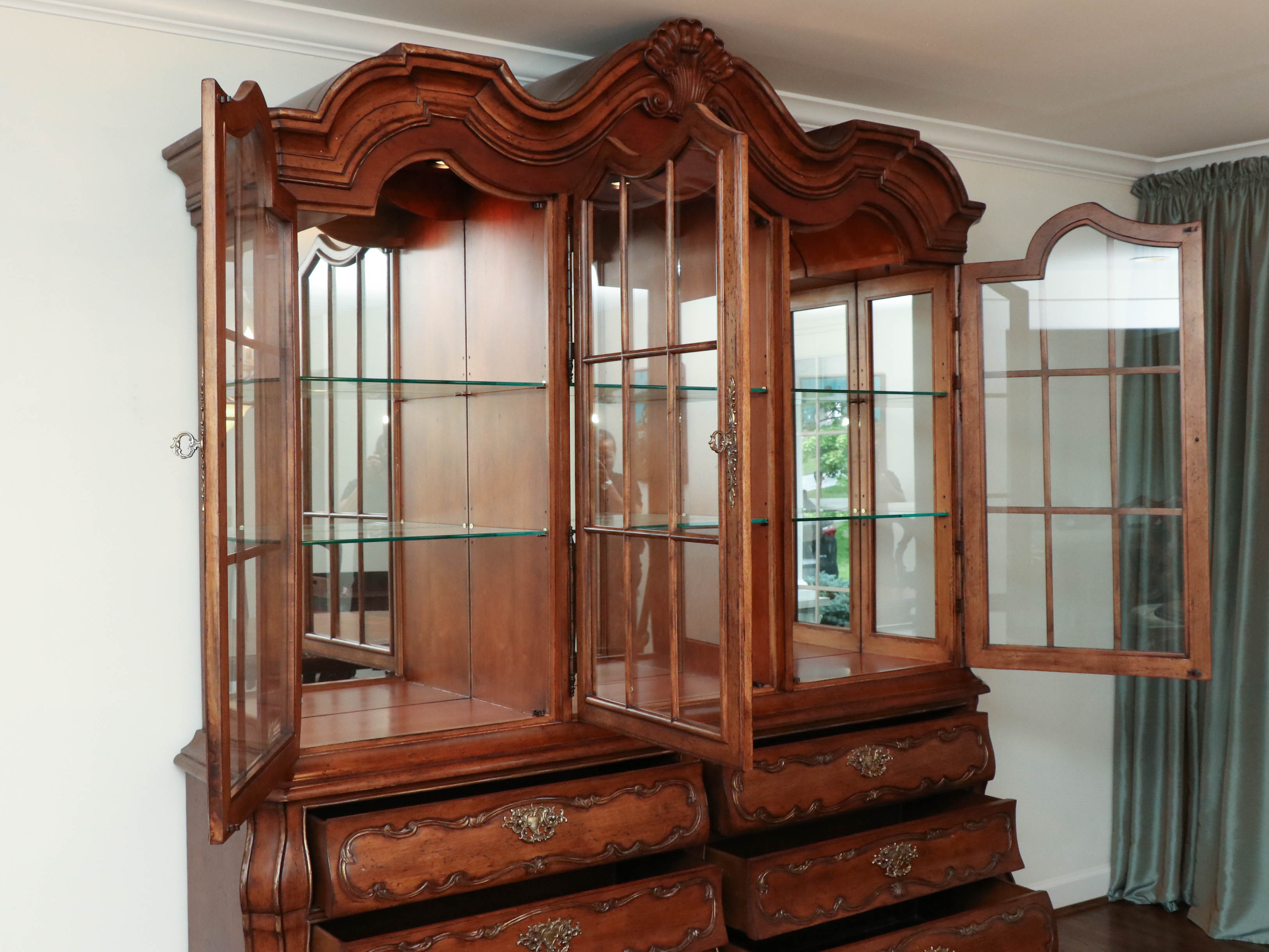Ferguson Copeland "Venetian" Carved Cherry Mirrored Display Cabinet