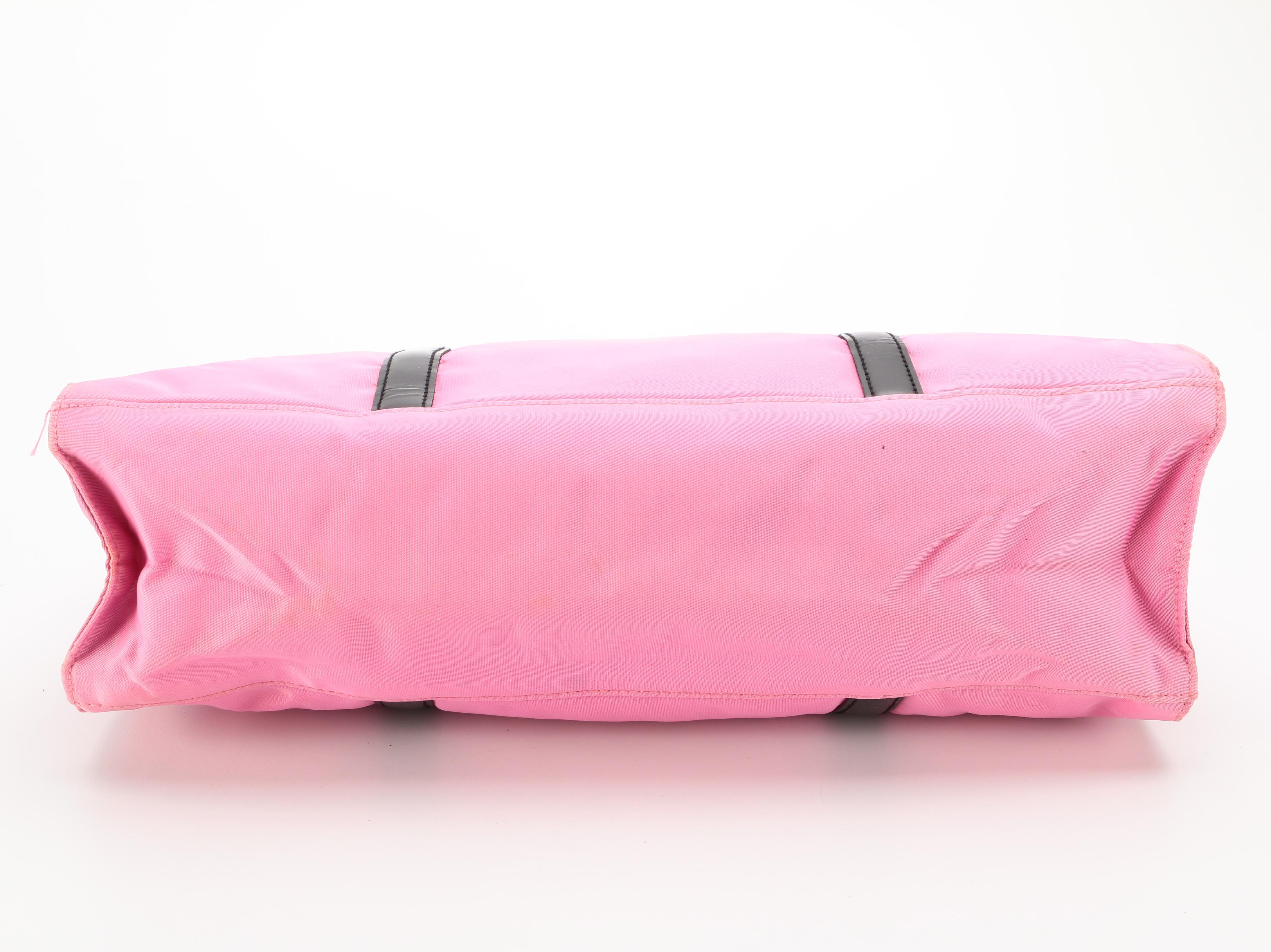 Prada Pink Nylon and Black Leather Tote Bag