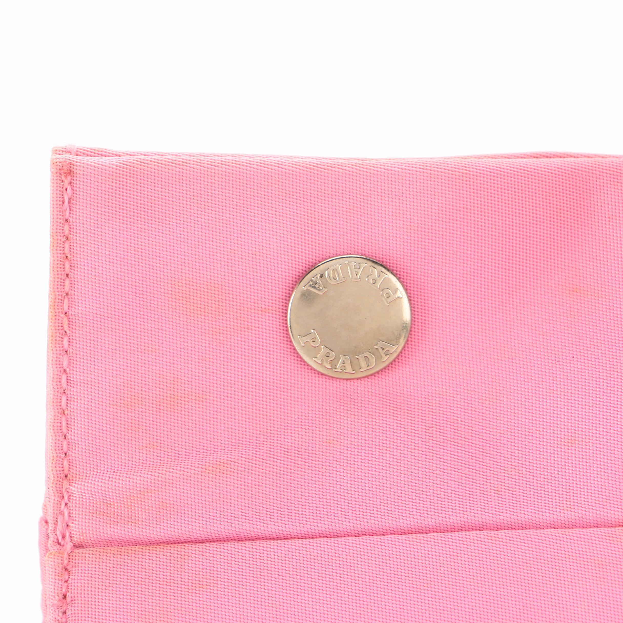 Prada Pink Nylon and Black Leather Tote Bag