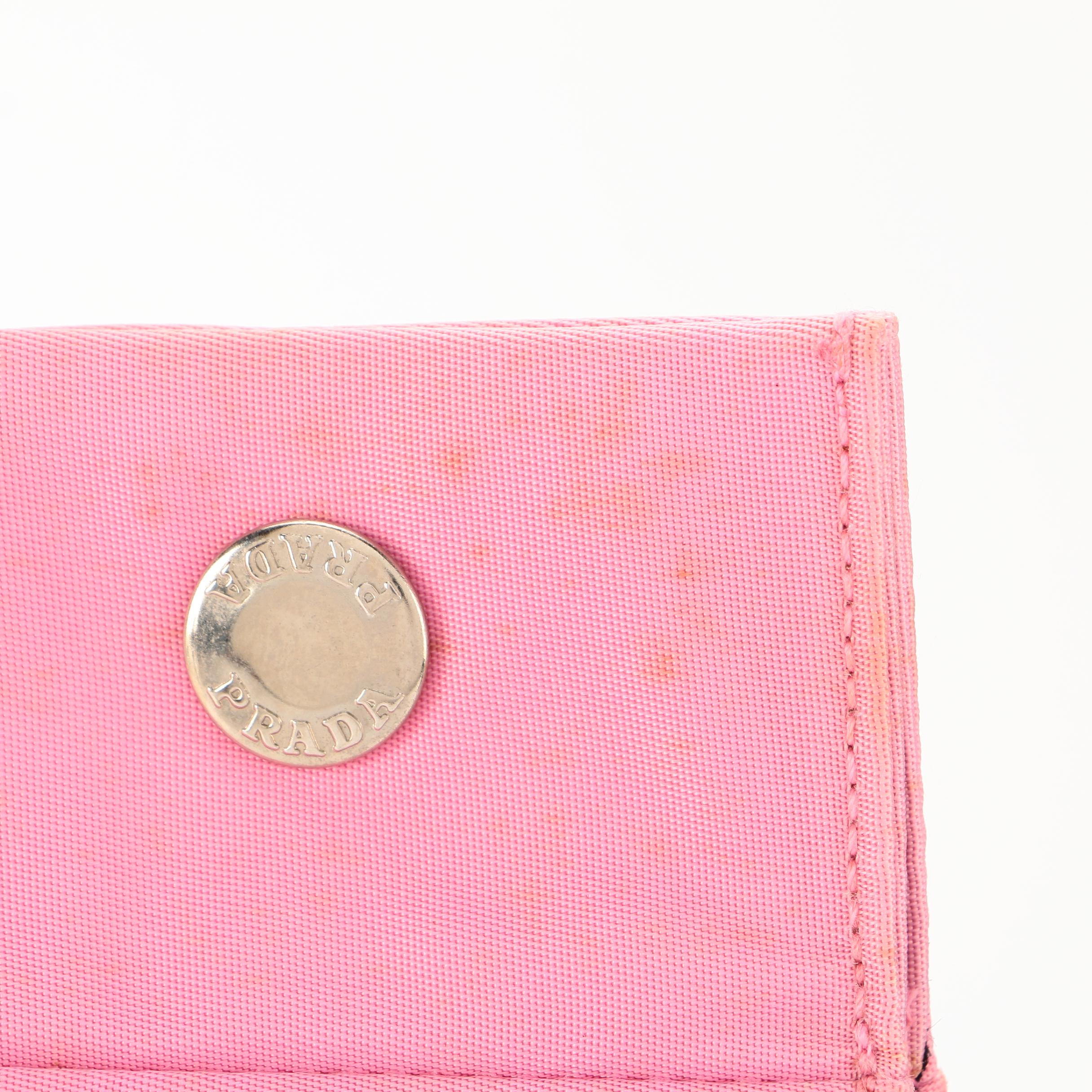 Prada Pink Nylon and Black Leather Tote Bag