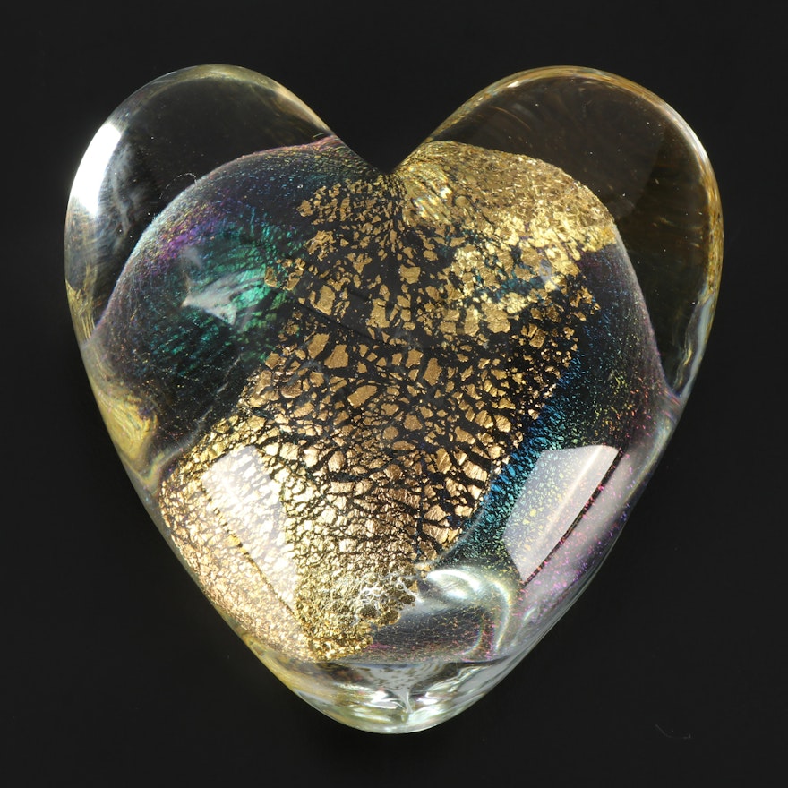 Robert Eickholt Heart-Shaped Art Glass Paperweight, 1999