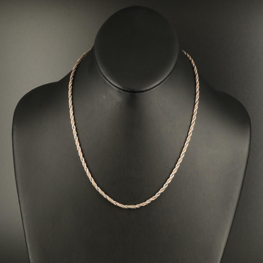 Sterling Rope Chain Necklace with 14K Chain Accent