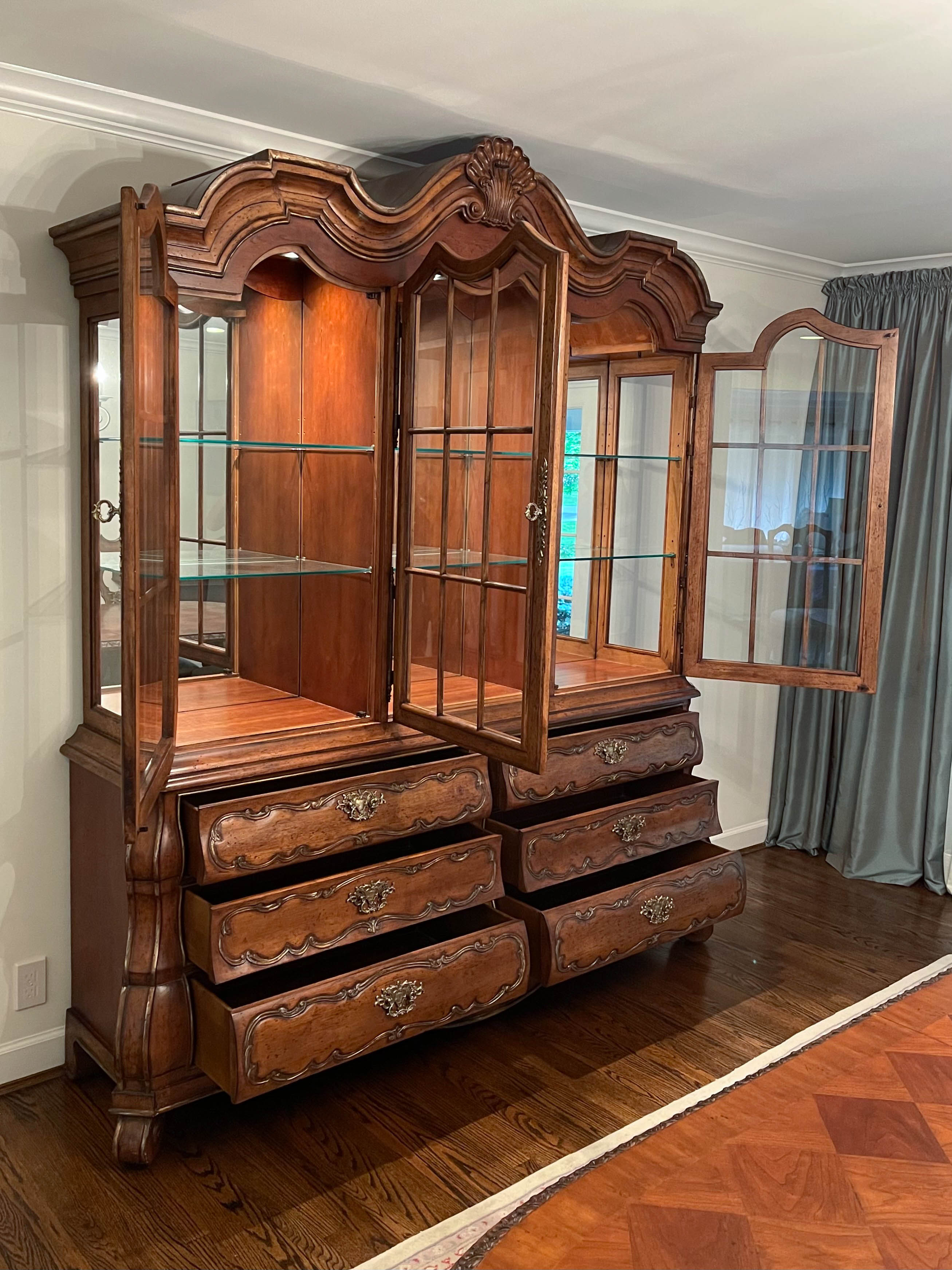 Ferguson Copeland "Venetian" Carved Cherry Mirrored Display Cabinet