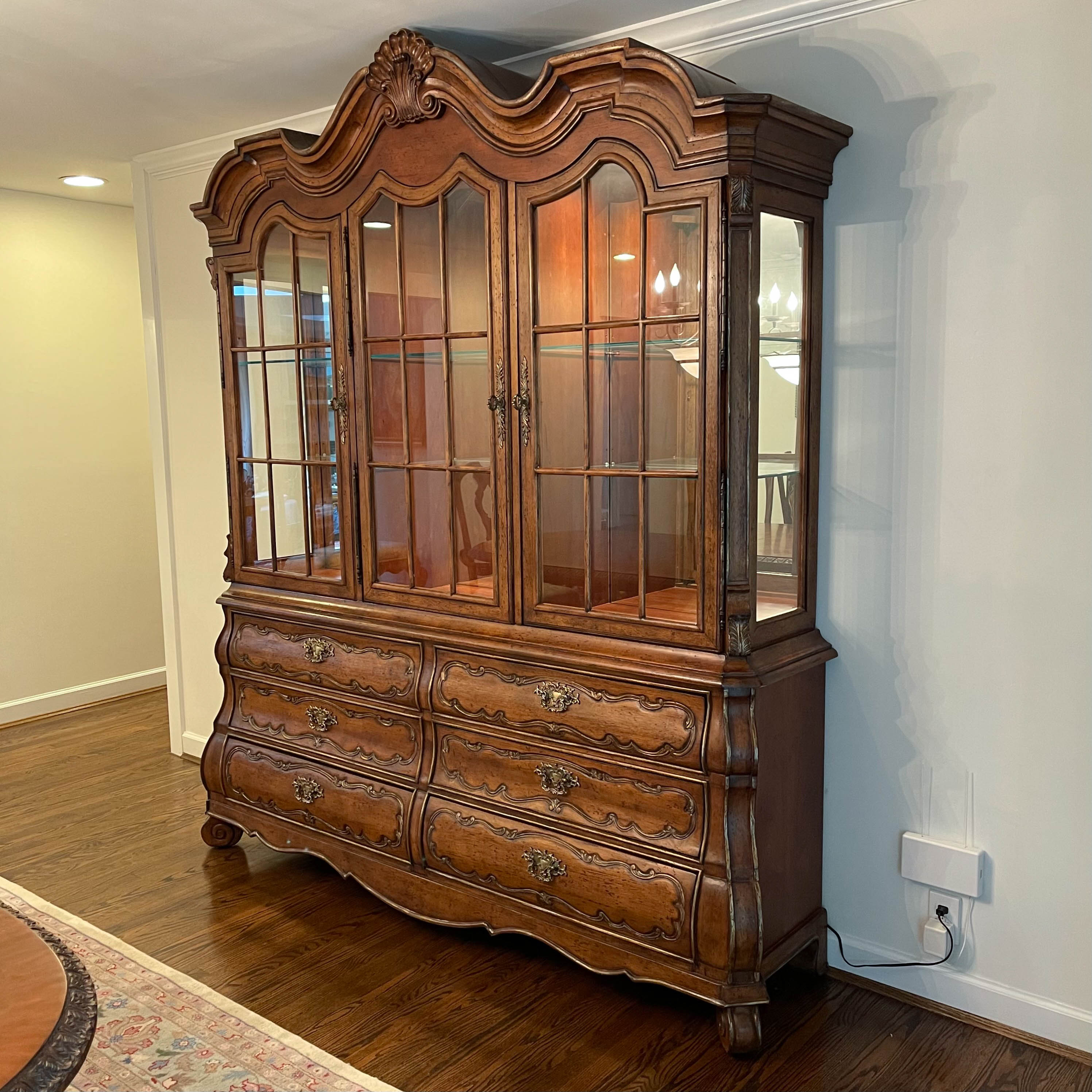 Ferguson Copeland "Venetian" Carved Cherry Mirrored Display Cabinet