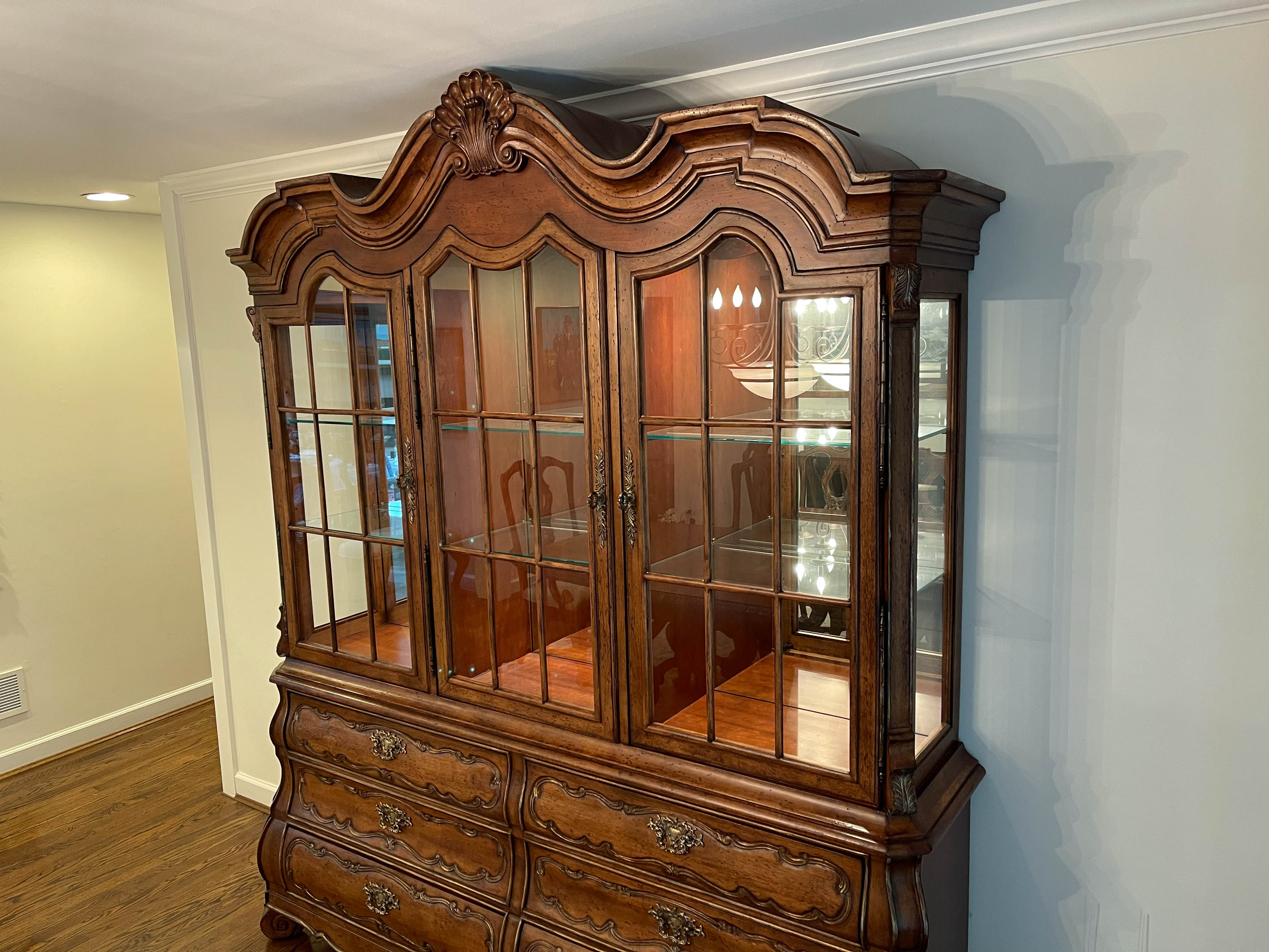 Ferguson Copeland "Venetian" Carved Cherry Mirrored Display Cabinet
