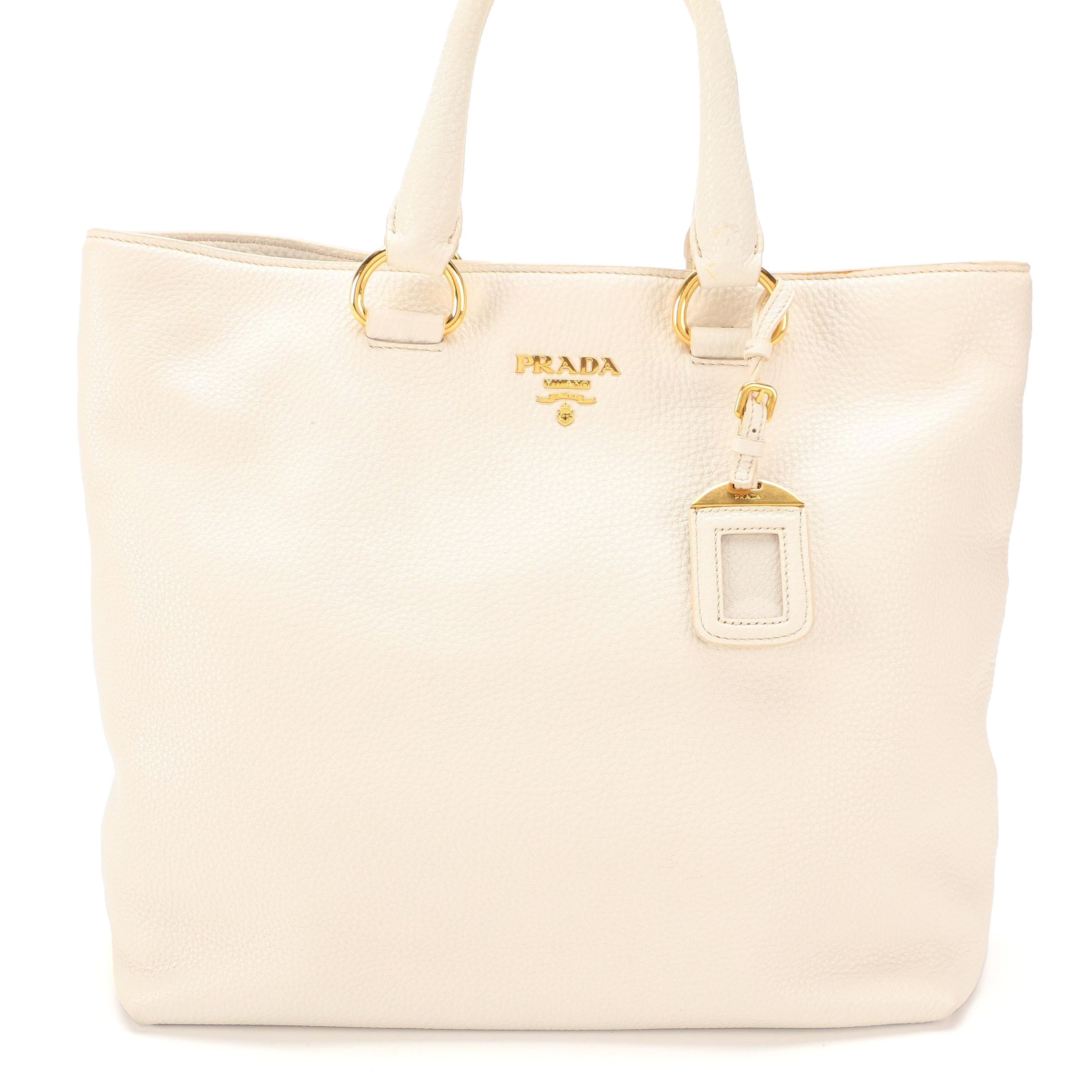 Prada Shopping Tote in Ivory Vitello Daino Leather