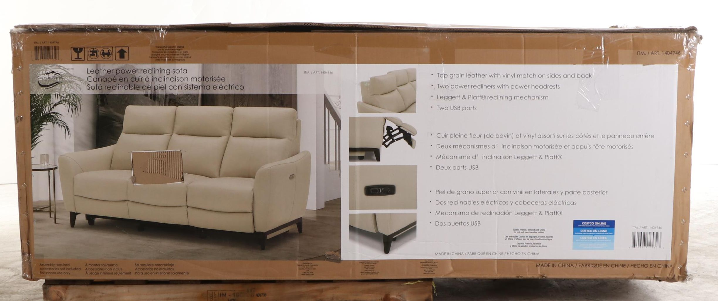 Gilman Creek "Crosslin" Leather Power Reclining Sofa with Power Headrests