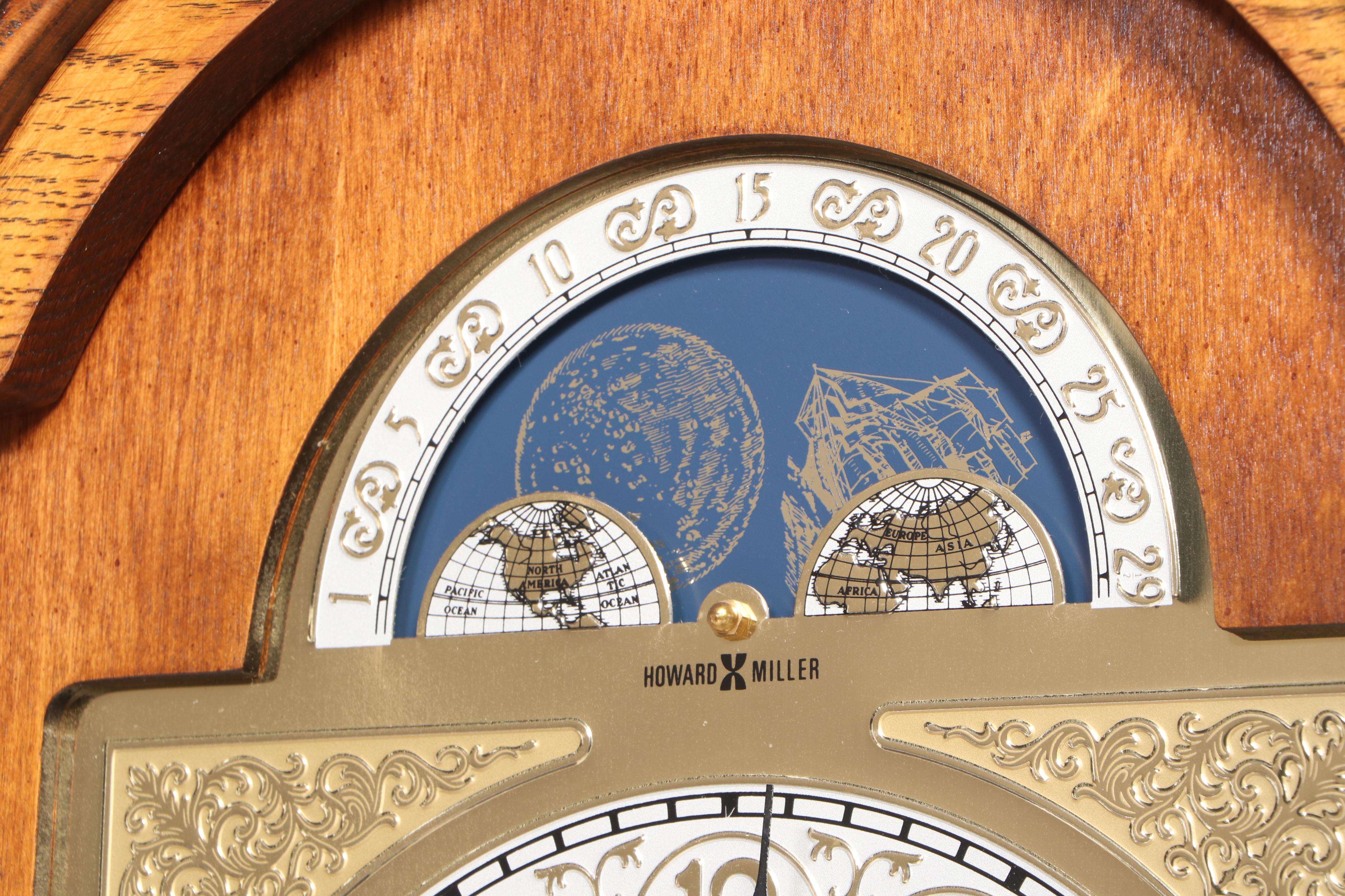 Howard Miller Oak Curio Grandfather Clock with Sidelights