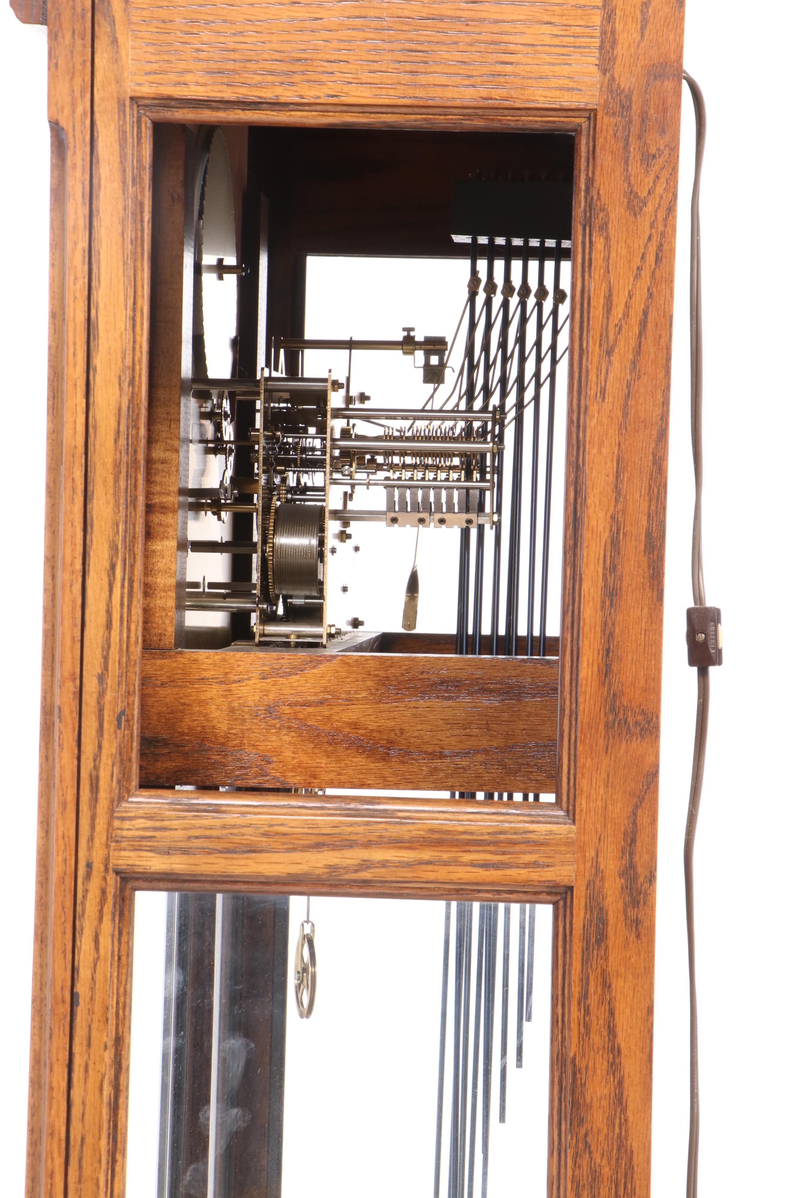 Howard Miller Oak Curio Grandfather Clock with Sidelights
