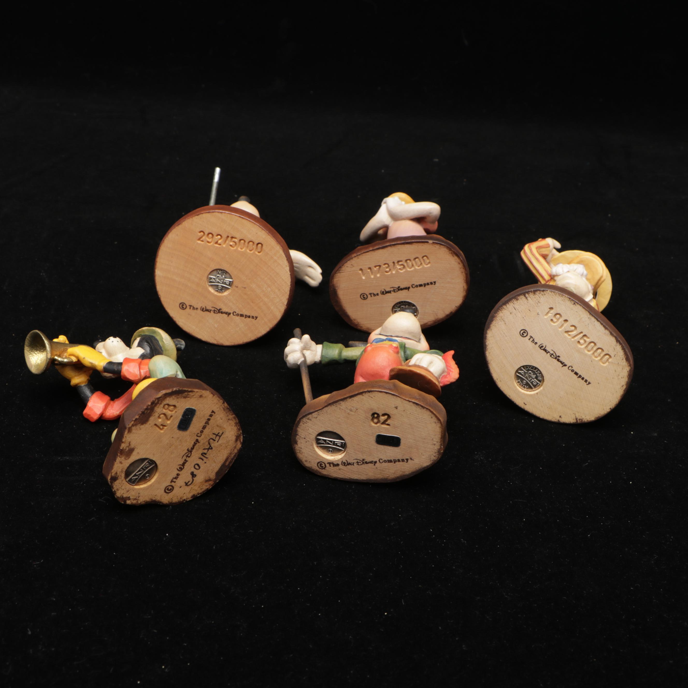 Anri Disney Hand-Carved Wooden Donald and Daisy Duck, Goofy and Mickey Figures