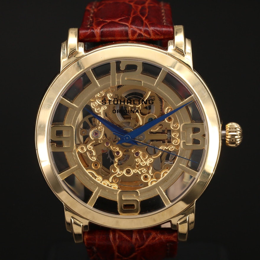 Stührling Skeleton Dial Stainless Steel Wristwatch