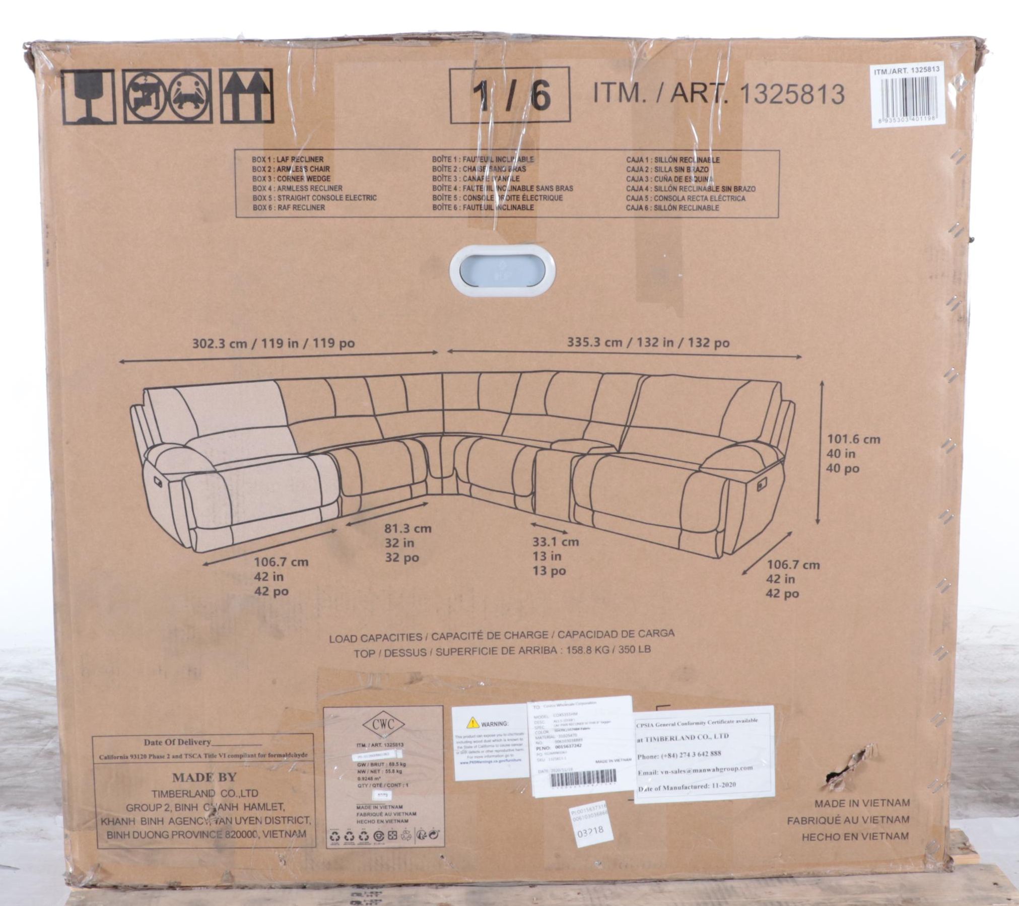 Redding 6-Piece Fabric Power Reclining Sectional with Power Headrest