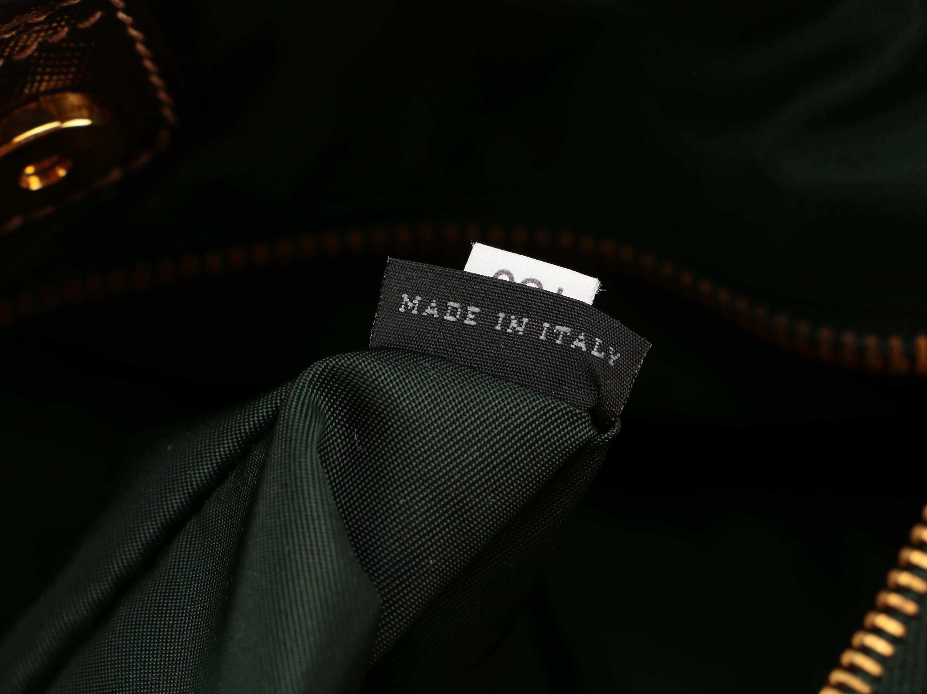 Prada Green Tessuto Nylon Tote with Brown Saffiano Leather Trim