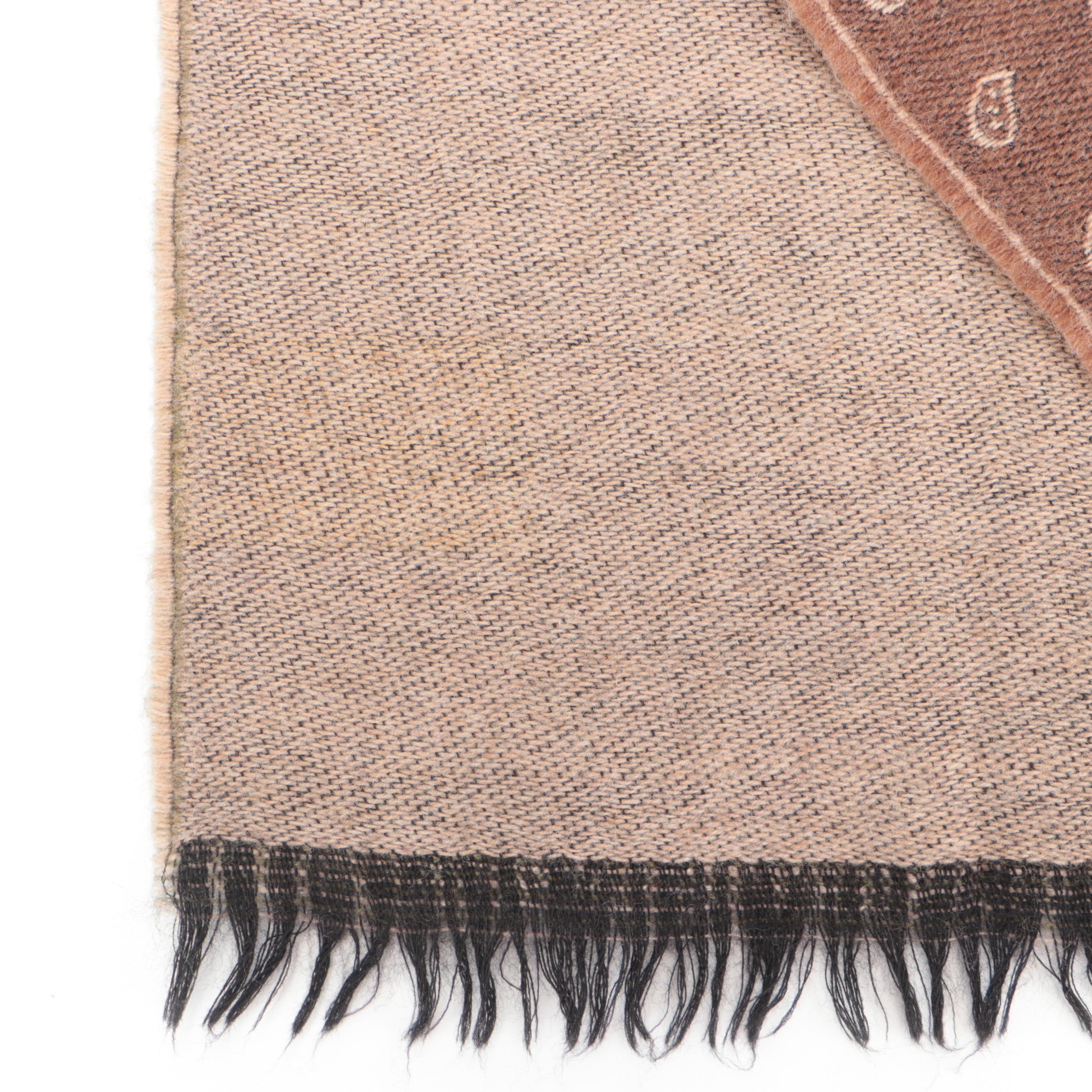 Christian Dior Paisley Wool Scarf in Earth Tones with Eyelash Fringe