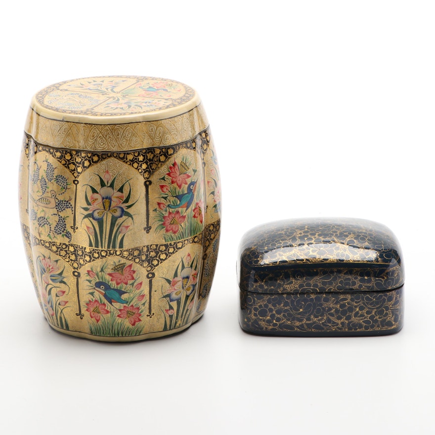 Cheap John Indian Hand-Painted Lacquerware Boxes, Mid-Late 20th Century