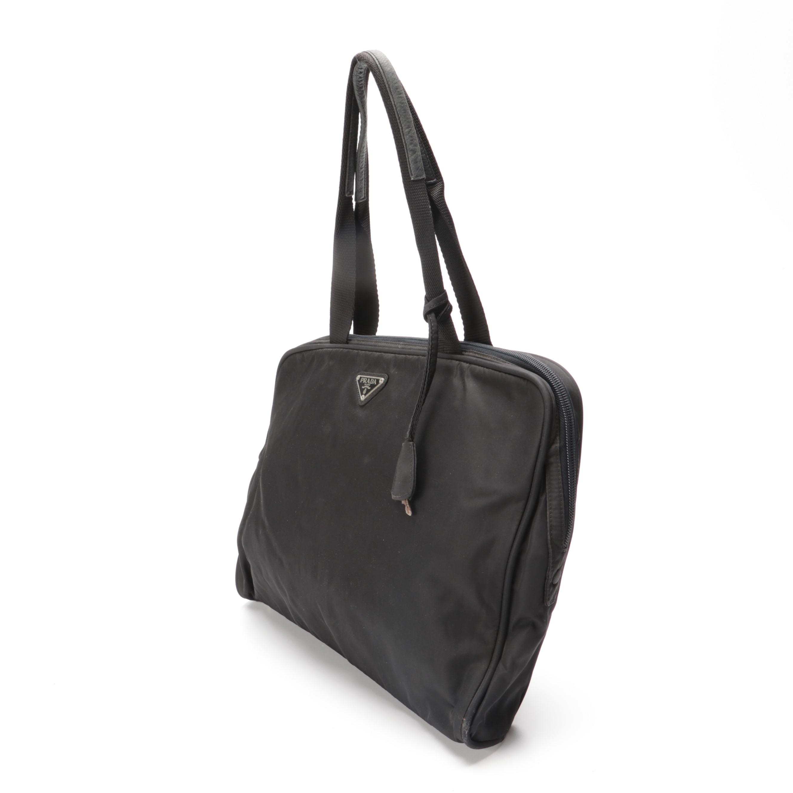 Prada Zip Satchel in Black Tessuto Nylon and Leather