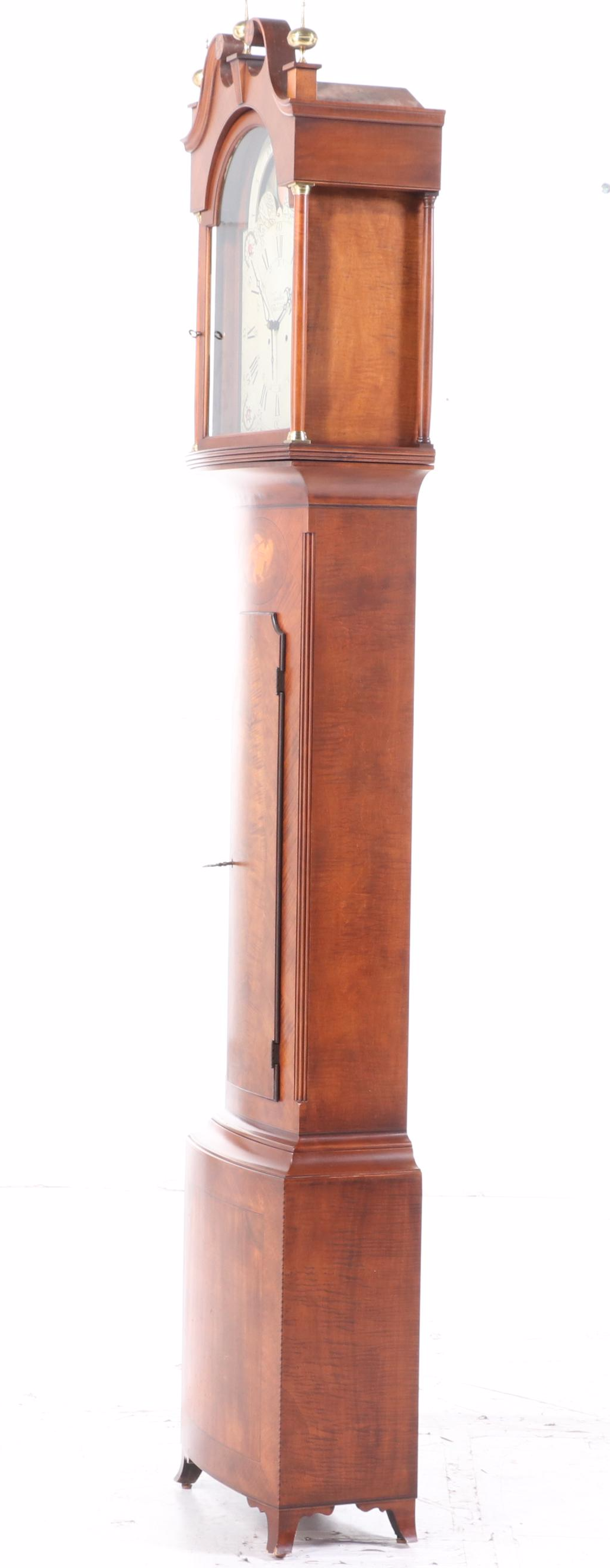 Henry Ford Museum "Jacob Eby" Federal Style Harewood & Marquetry Tall Case Clock
