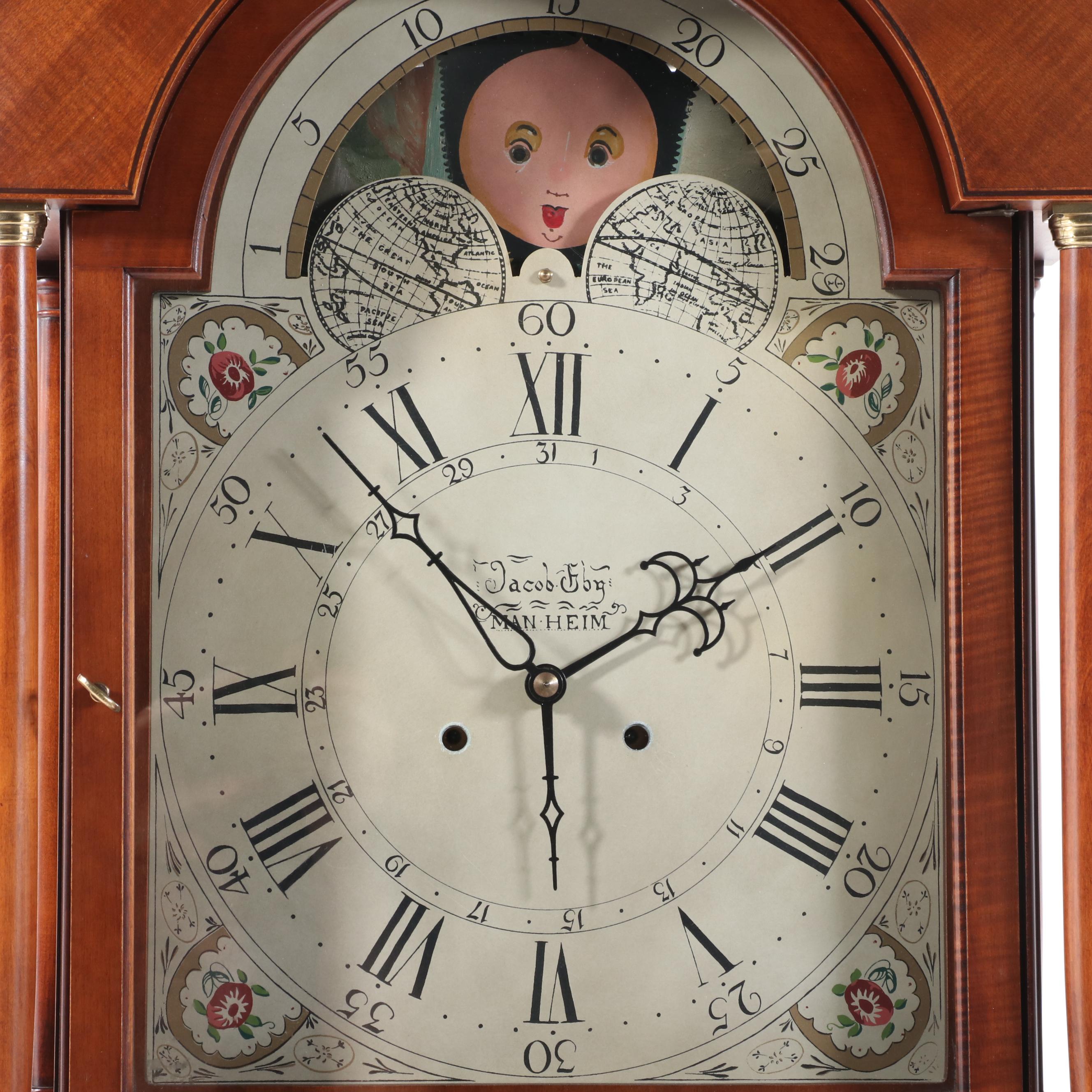 Henry Ford Museum "Jacob Eby" Federal Style Harewood & Marquetry Tall Case Clock