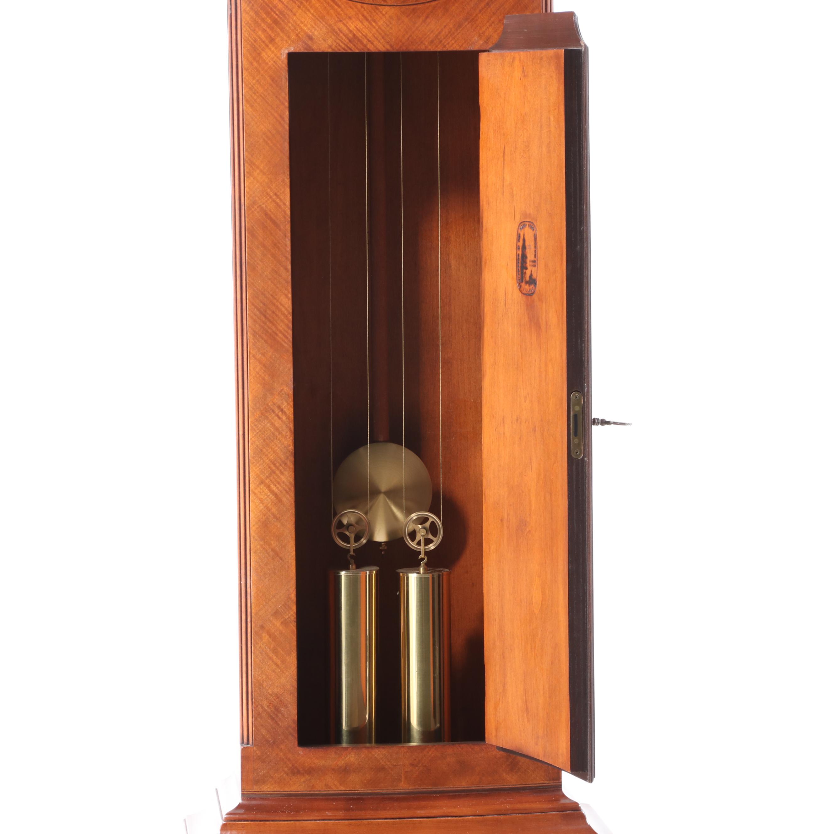 Henry Ford Museum "Jacob Eby" Federal Style Harewood & Marquetry Tall Case Clock
