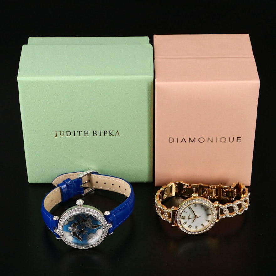 Judith Ripka "Swallow" and Diamonique " Pave Chain Link" Wristwatches