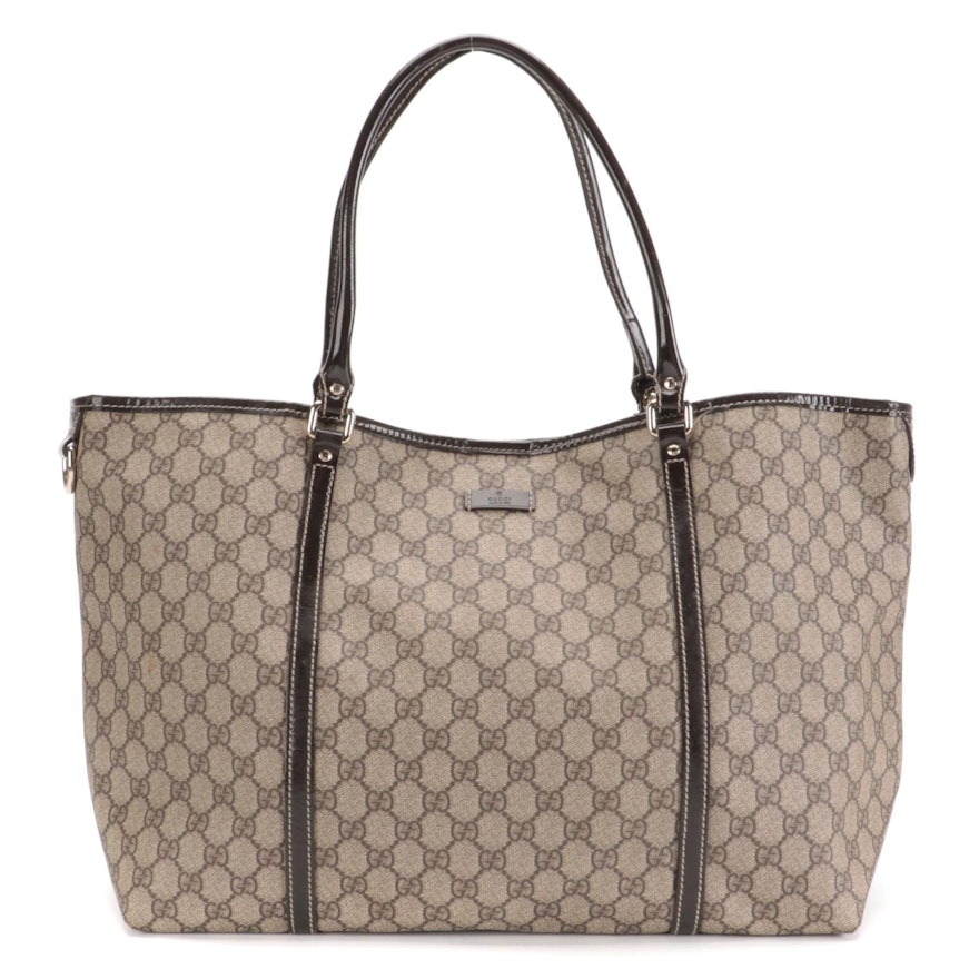 Gucci Tote in GG Supreme Canvas with Brown Patent Leather Trim