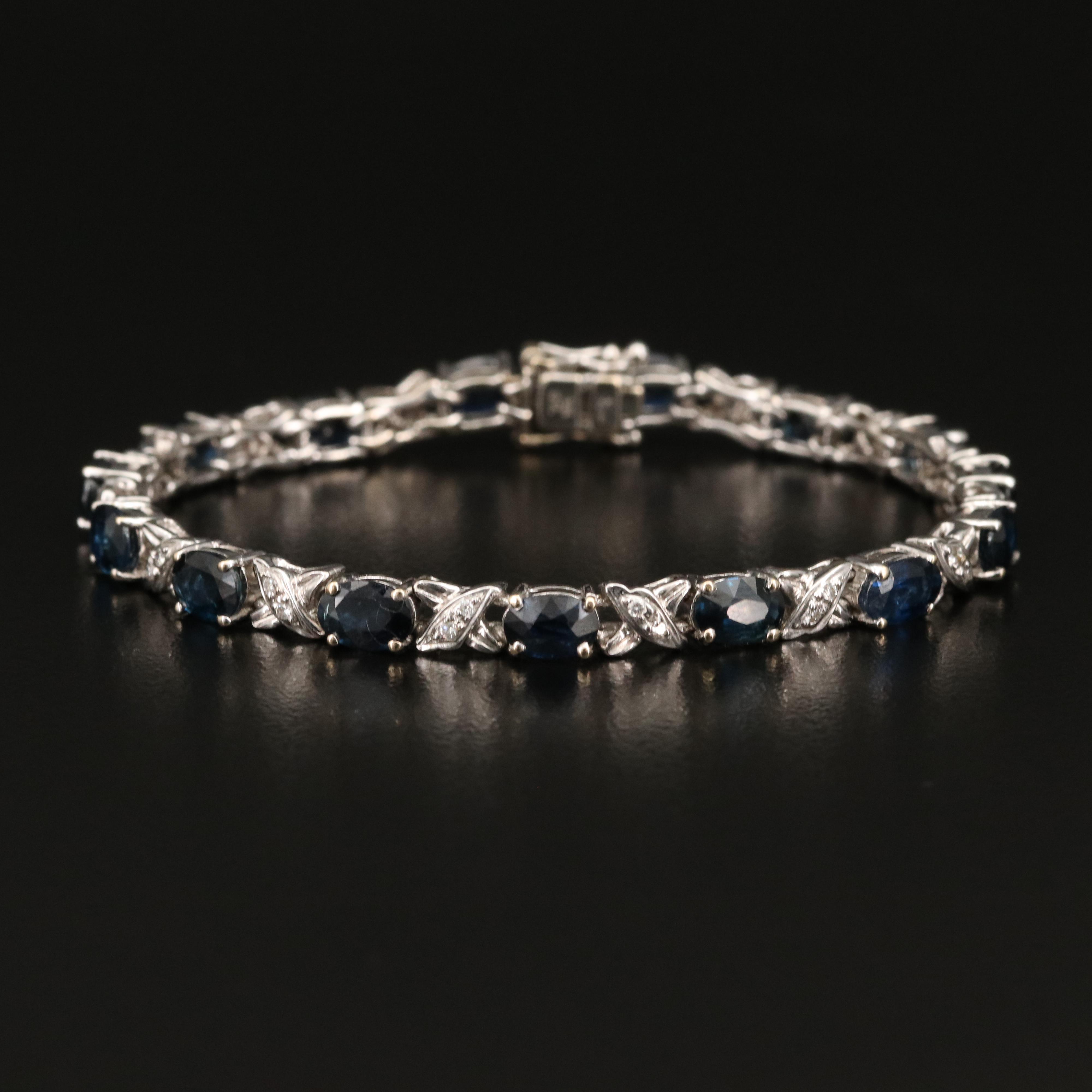18K Sapphire and Diamond Cross Link Bracelet