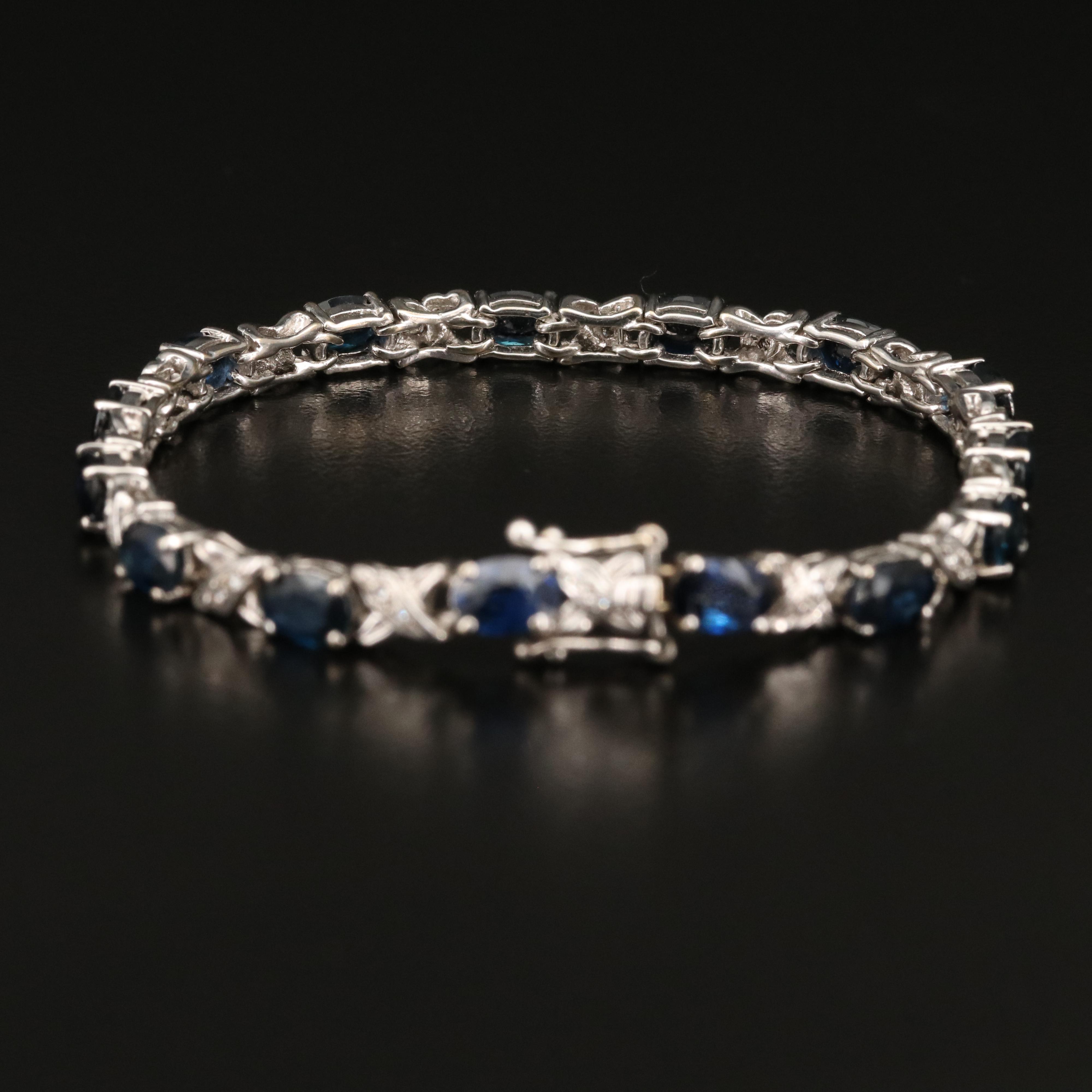 18K Sapphire and Diamond Cross Link Bracelet
