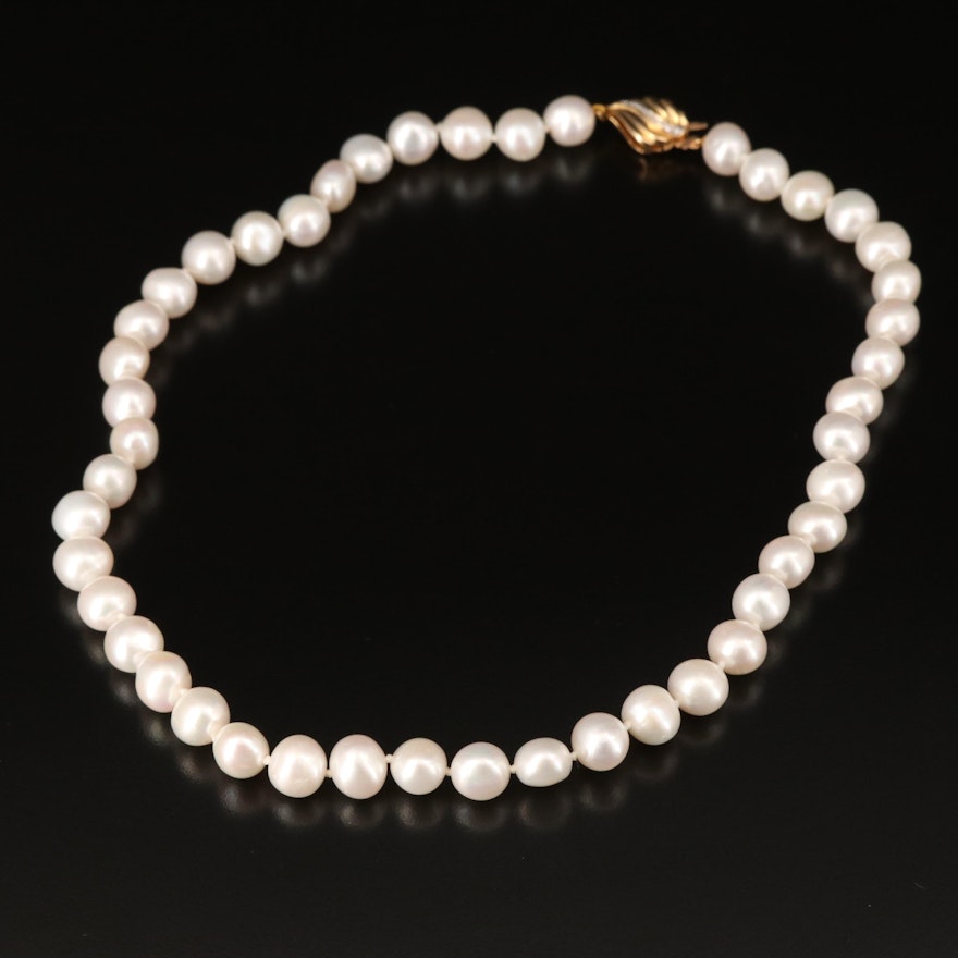 Pearl Princess Length Necklace with 14K Diamond Clasp