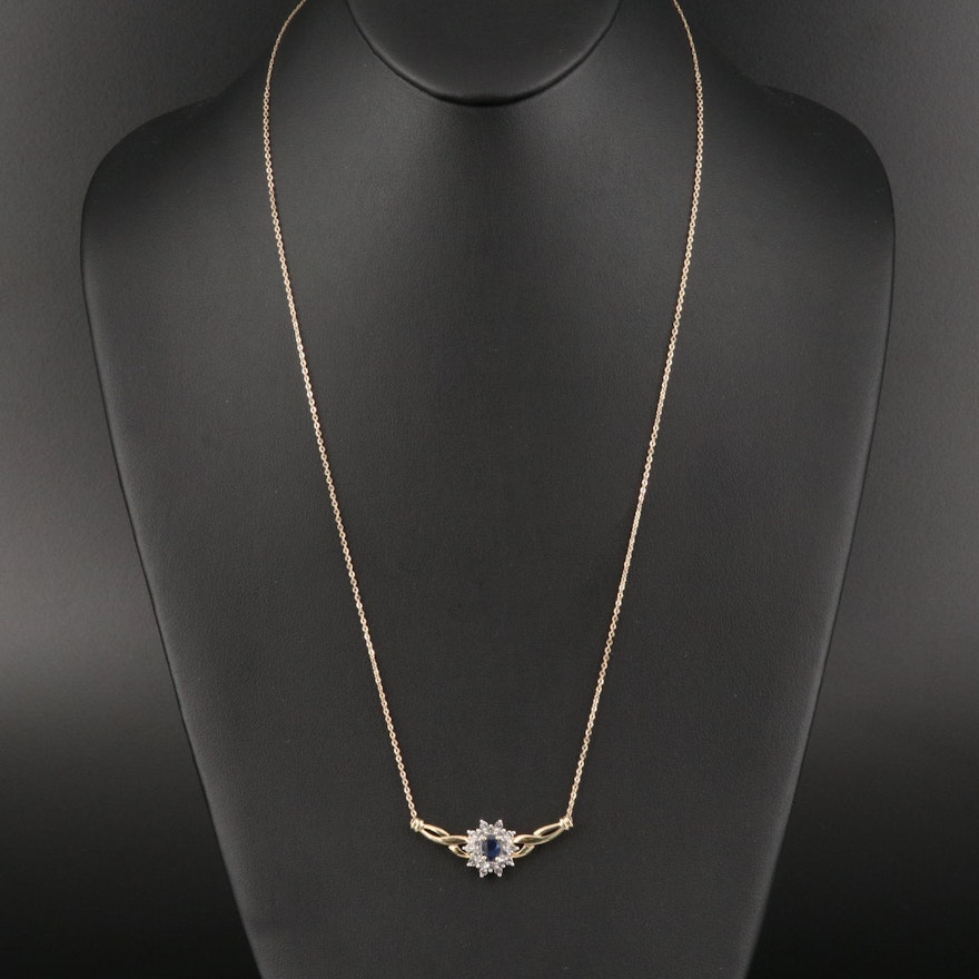 10K Sapphire and Diamond Stationary Pendant Necklace