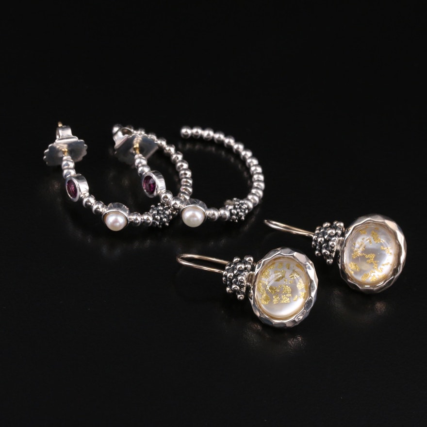 Michael Dawkins Earrings with Quartz, Mother of Pearl and Pearl