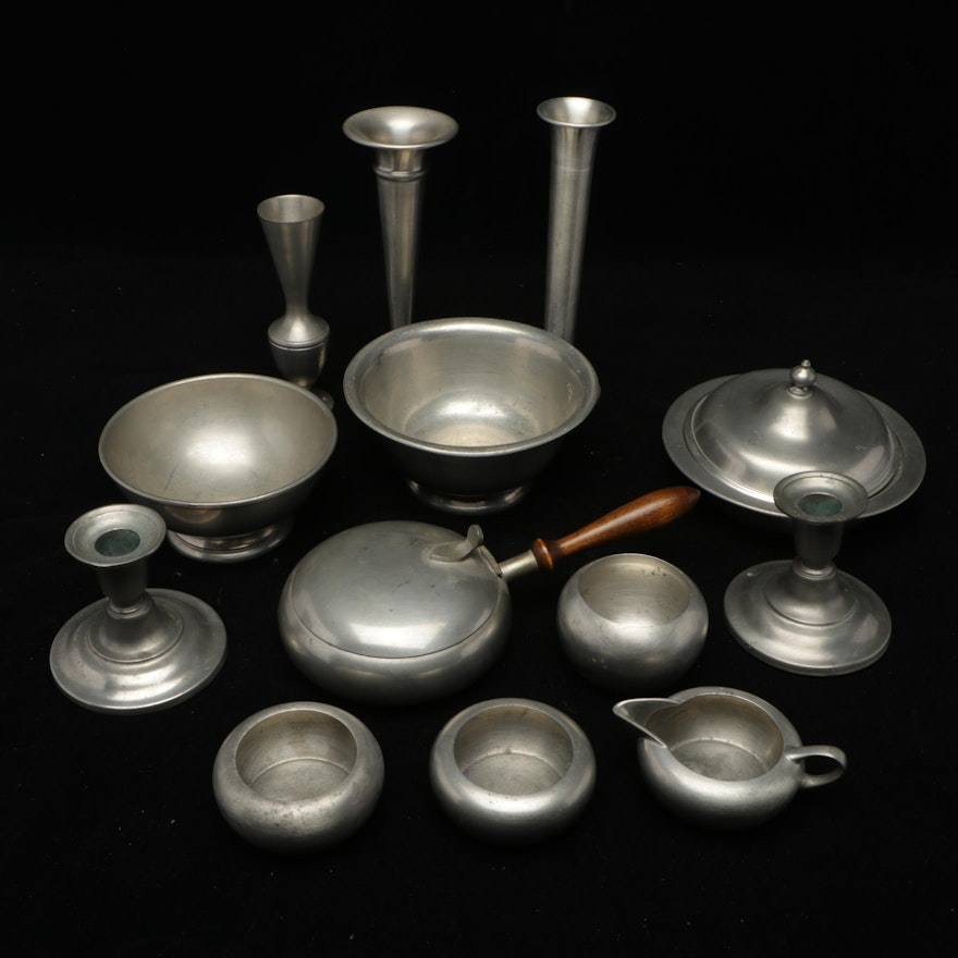 Stieff Williamsburg Restoration, and Other Pewter Tableware, Mid to Late 20th C