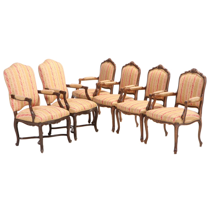 Six Louis XV Style Carved Beech Custom-Upholstered Armchairs