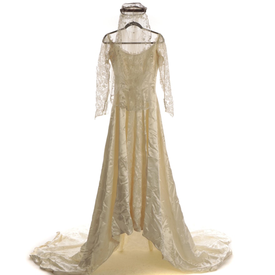 Belle Bride Satin and Lace Wedding Gown with Shirley Lipton Layered Veil and Box