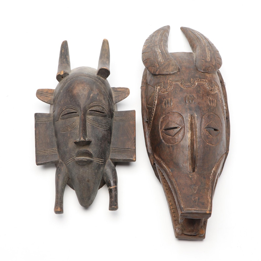 Senufo Inspired and West African Style Hand-Carved Wood Masks